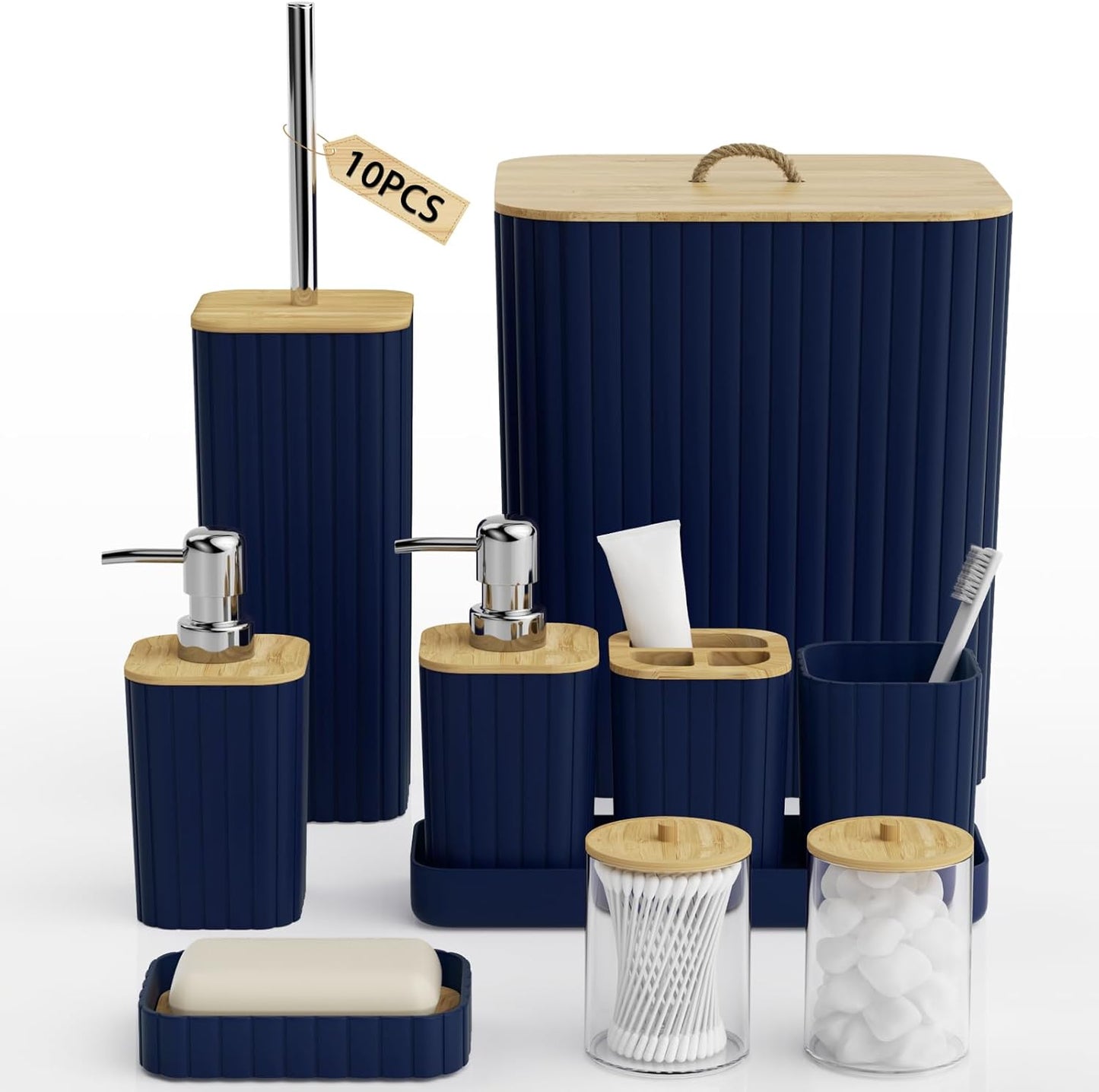 Bathroom Accessory Set - 25PC Bathroom Sets with Shower Curtain and Rugs, Navy Blue Bathroom Set, Bathroom Accessories Set, Shower Curtain Sets with Rugs, Bathroom Trash Can & Soap Dispenser