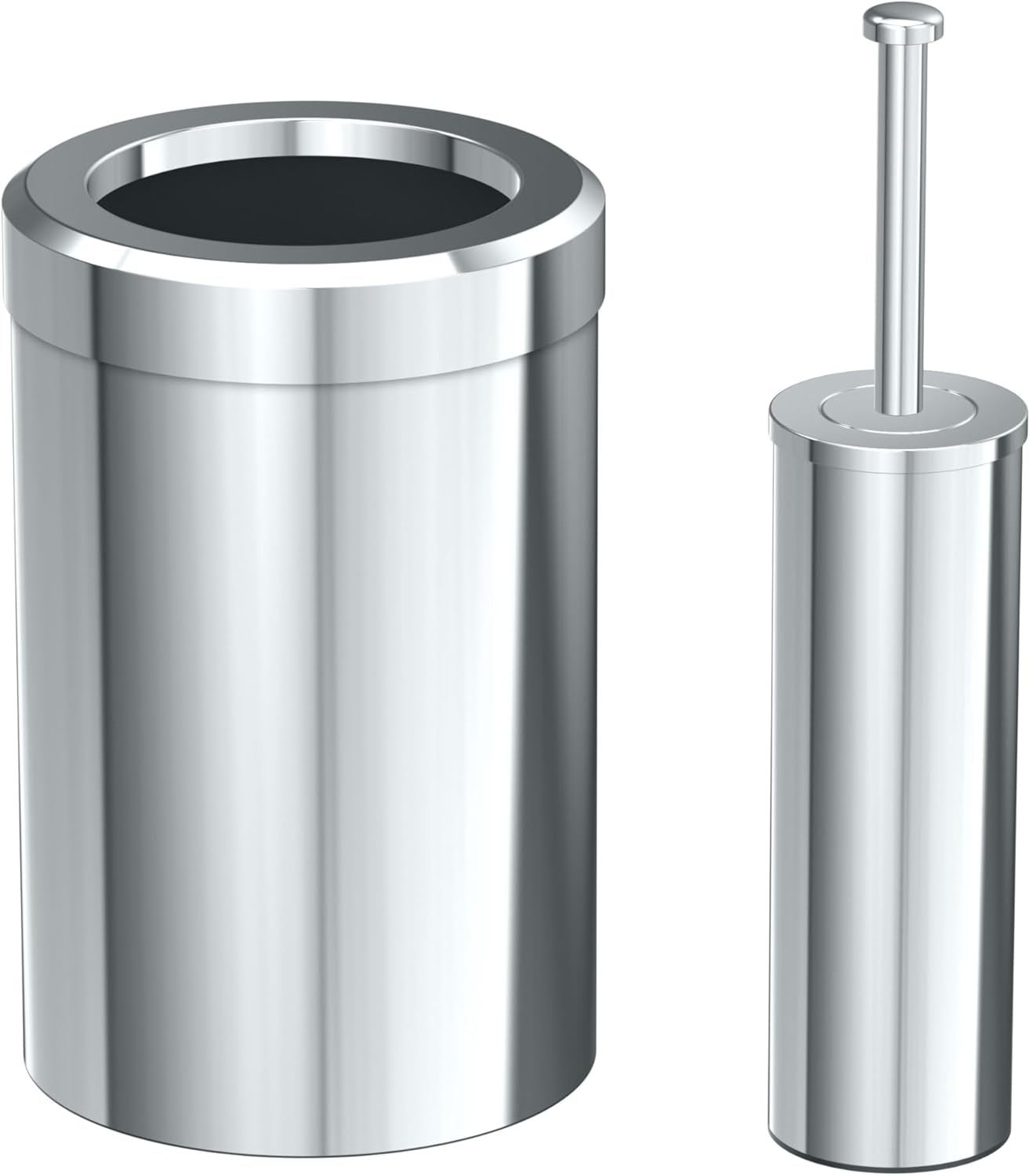 Gatco Modern Round Waste Basket and Toilet Brush Set, Satin Nickel- Stainless Steel Trash Can with Removable Lid, Leakproof, 3 Gallon Capacity for Bathroom, Bedroom, Kitchen, or Office