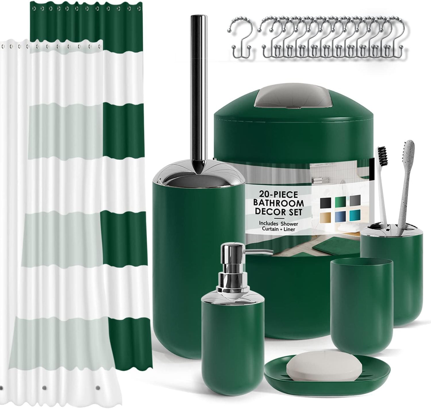 Clara Clark Bathroom Accessories Set - 28PC Bathroom Set with Adhesive Corner Shower Caddy Hanging, Bathroom Sets with Shower Curtain and Rugs, Black Shower Curtain Set with Bathroom Trash Can