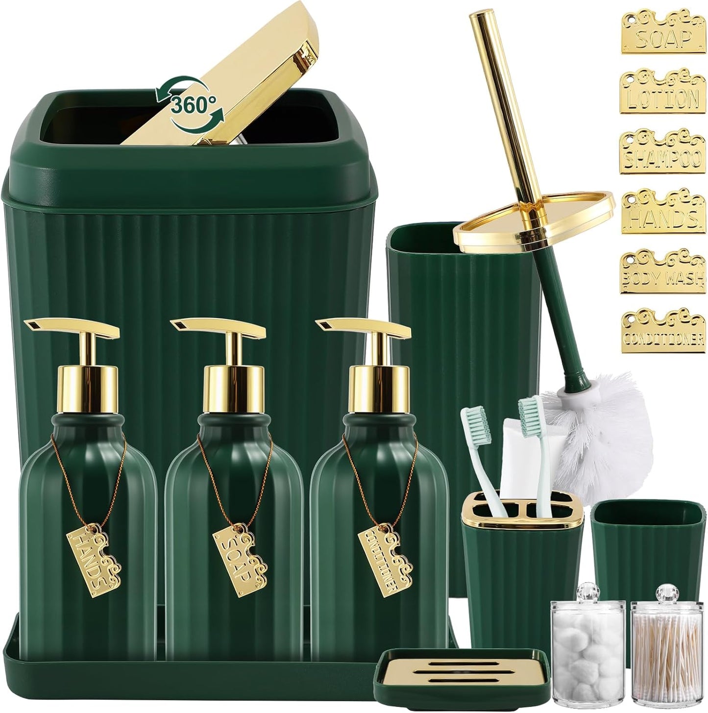 32PCS Bathroom Accessory Set Bathroom Accessories Set Navy Blue Bathroom Set, Shower Curtain Set, 2 Piece Bath Towel Set, 3PC Soap Dispenser, Toilet Brush & Trash Can