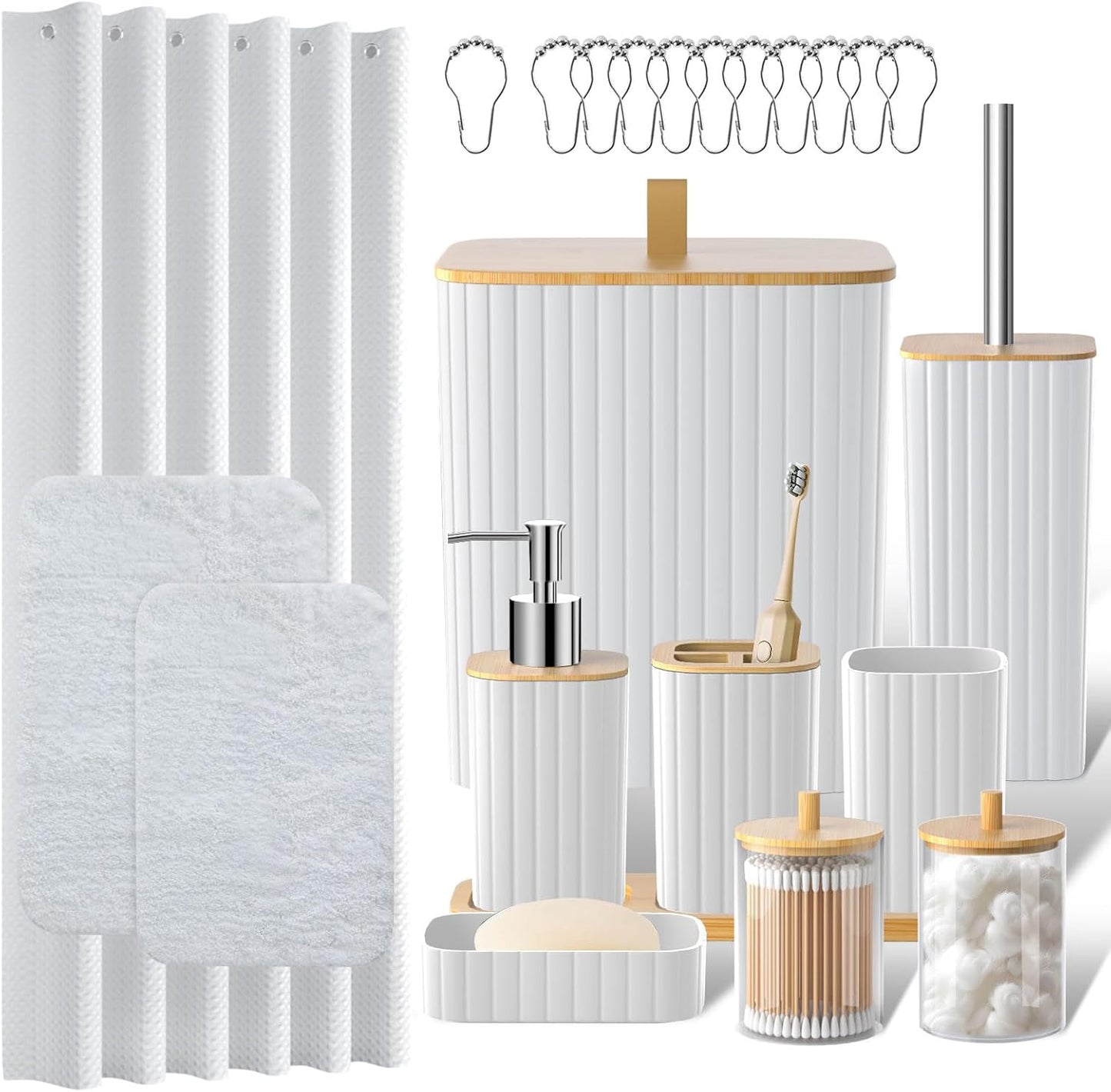 Bathroom Accessories Set - 22PCS Black Bathroom Set with Shower Curtain, Trash Can, Toilet Brush Holder Set & Soap Dispenser – Stylish & Functional Bath Decor for Home, Apartment