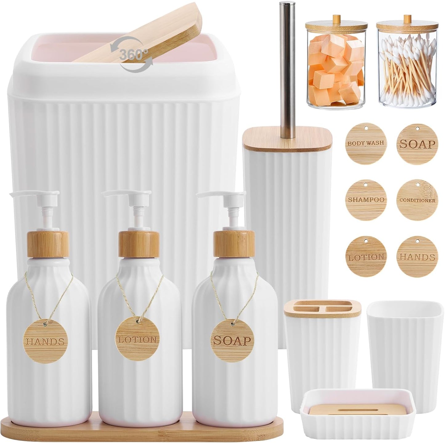 32PCS Bathroom Sets with Shower Curtain and Rugs Beige Bathroom Accessories Set Shower Curtain Set 3PCS Lotion Soap Dispenser Bathroom Accessories with Black Bathroom Decor