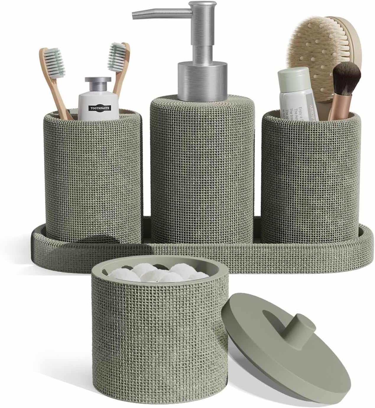 Clara Clark Sage Green Bathroom Set - Bathroom Sets with Shower Curtain and Rugs, 21PC Bathroom Accessory Set, Shower Curtain Set with Soap Dispenser & Toothbrush Holder
