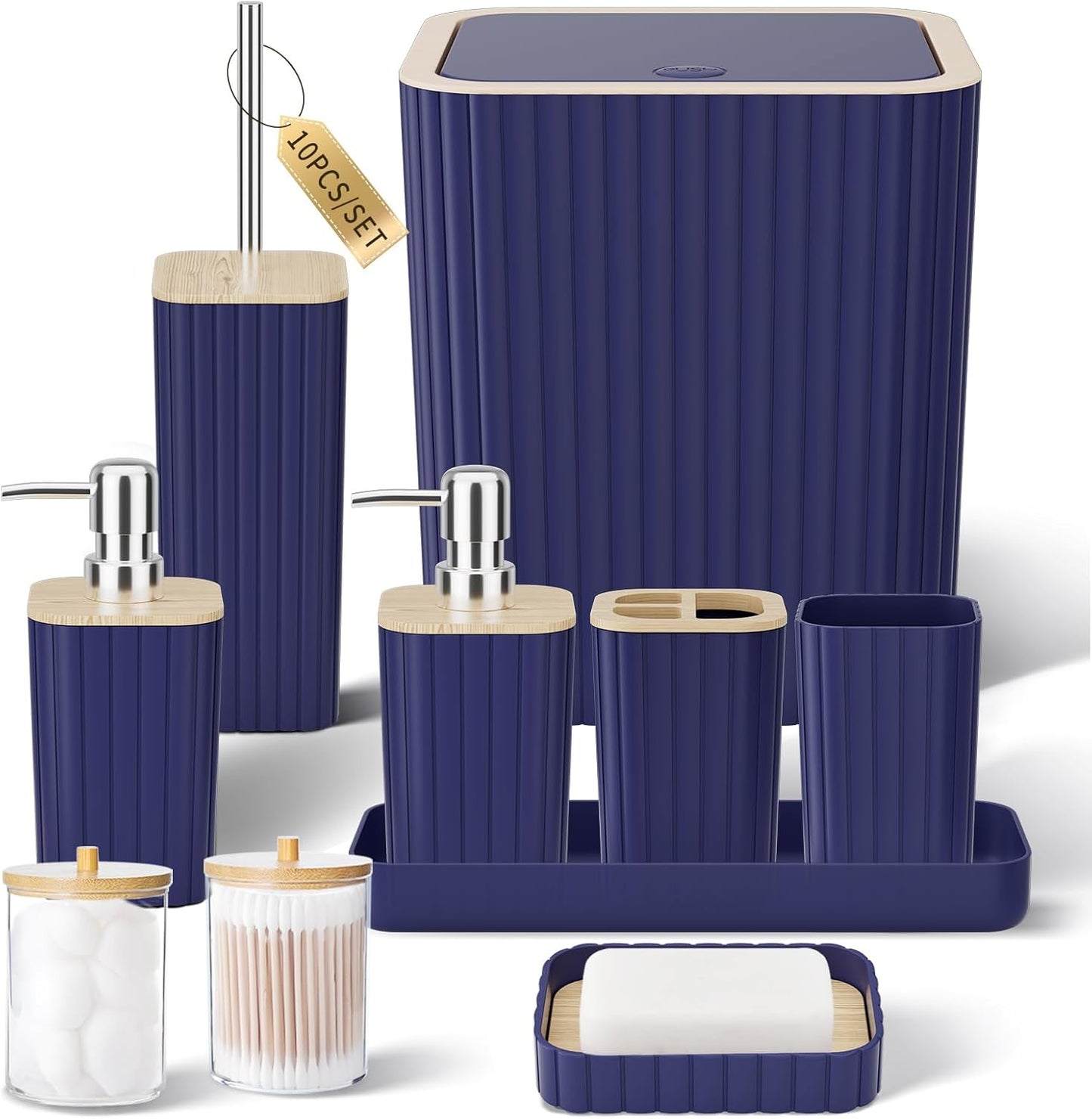 Bathroom Set with Shower Curtain and Rugs- 25PC Bathroom Accessory Set, Black Shower Curtain Set, Toilet Brush, Trash Can, Qtip Holder Dispenser & Soap Dispenser