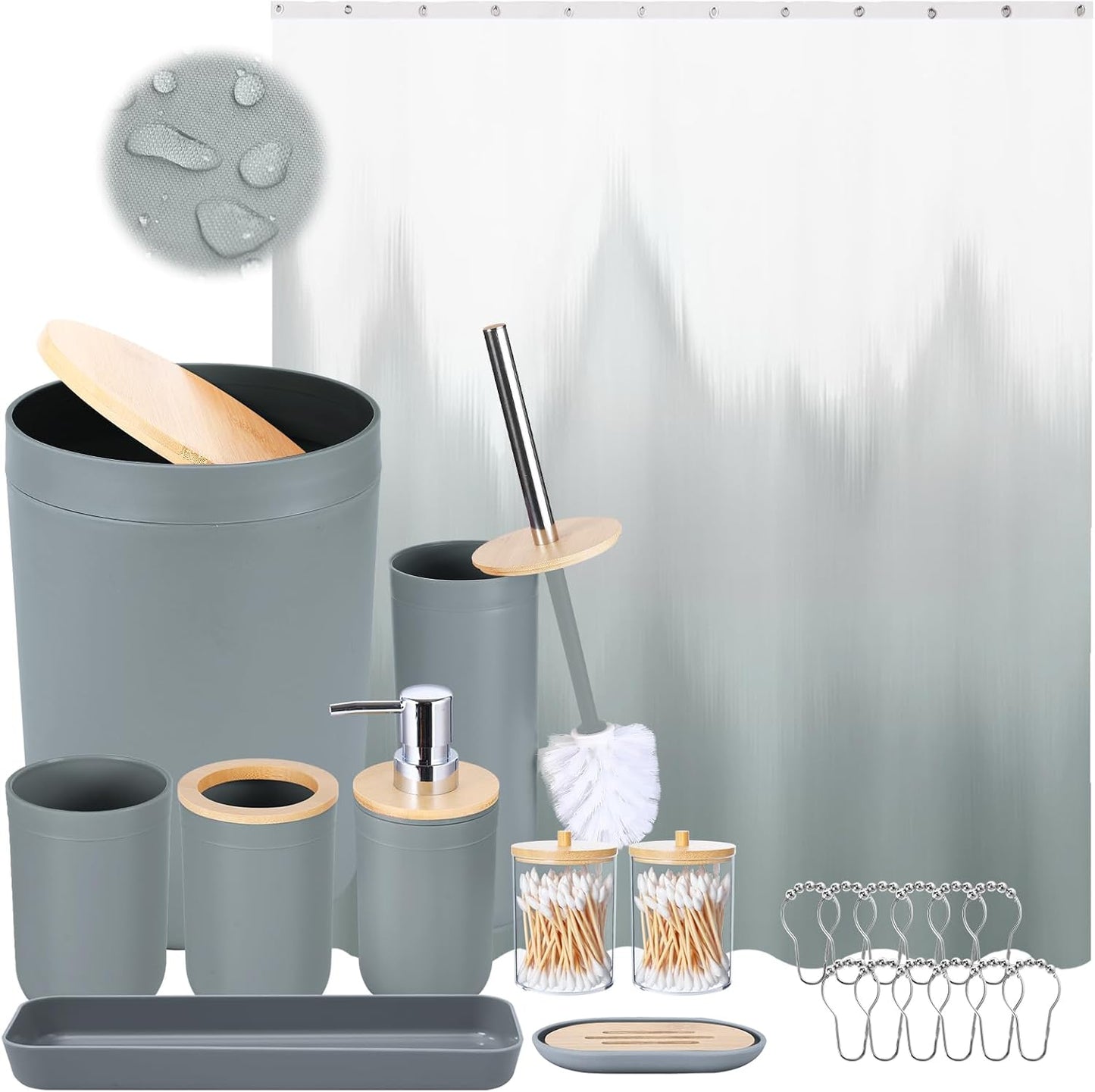 iMucci Bathroom Accessories Dark Green Bathroom Sets with Shower Curtain and Rug, Dark Green Ombre Waterproof Shower Curtain with Ultra Absorbent Rug Bathroom Accessories Set for Home