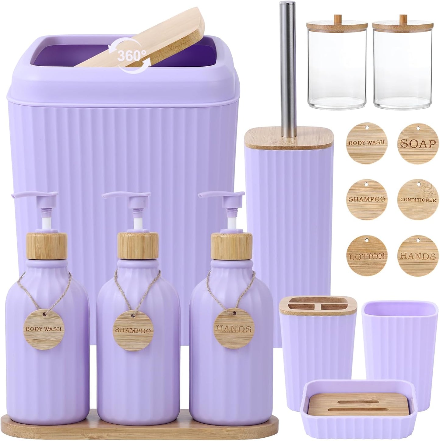 32PCS Bathroom Sets with Shower Curtain and Rugs Beige Bathroom Accessories Set Shower Curtain Set 3PCS Lotion Soap Dispenser Bathroom Accessories with Black Bathroom Decor