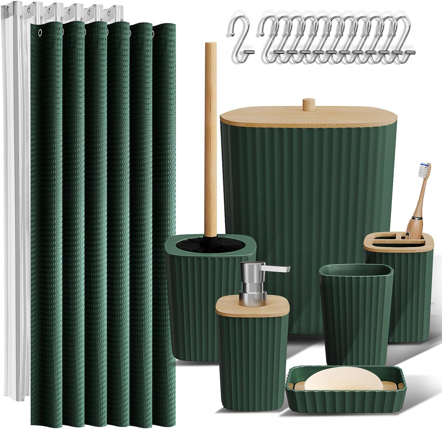 Clara Clark Bathroom Accessories Set - Grey Bathroom Set, Bathroom Sets with Shower Curtain and Rugs, 22PC Shower Curtain Set with Bathroom Trash Can