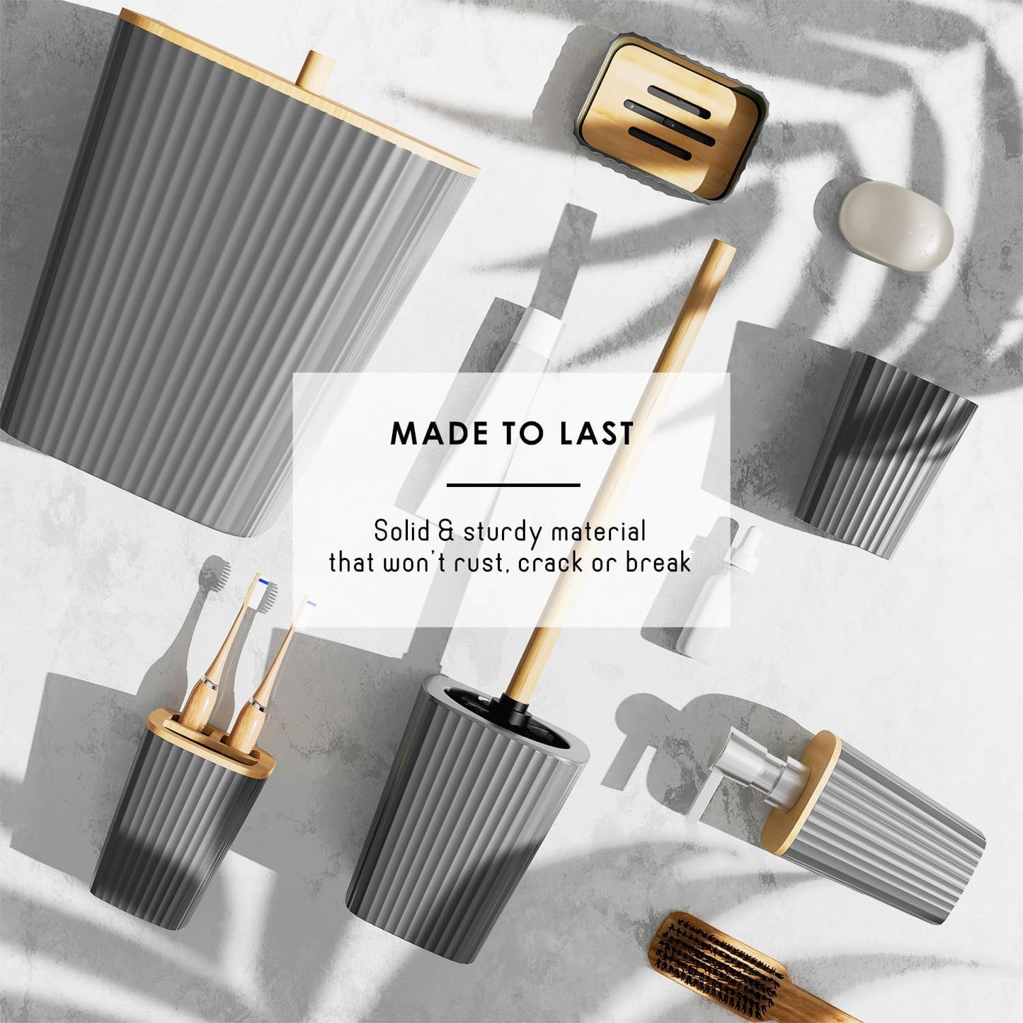 Clara Clark Bathroom Accessories Set - Grey Bathroom Set, Bathroom Sets with Shower Curtain and Rugs, 22PC Shower Curtain Set with Bathroom Trash Can