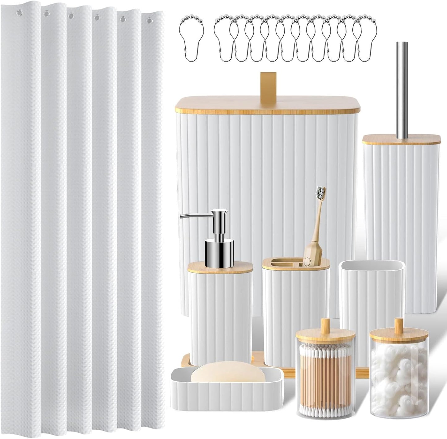 Bathroom Accessories Set - 22PCS Black Bathroom Set with Shower Curtain, Trash Can, Toilet Brush Holder Set & Soap Dispenser – Stylish & Functional Bath Decor for Home, Apartment