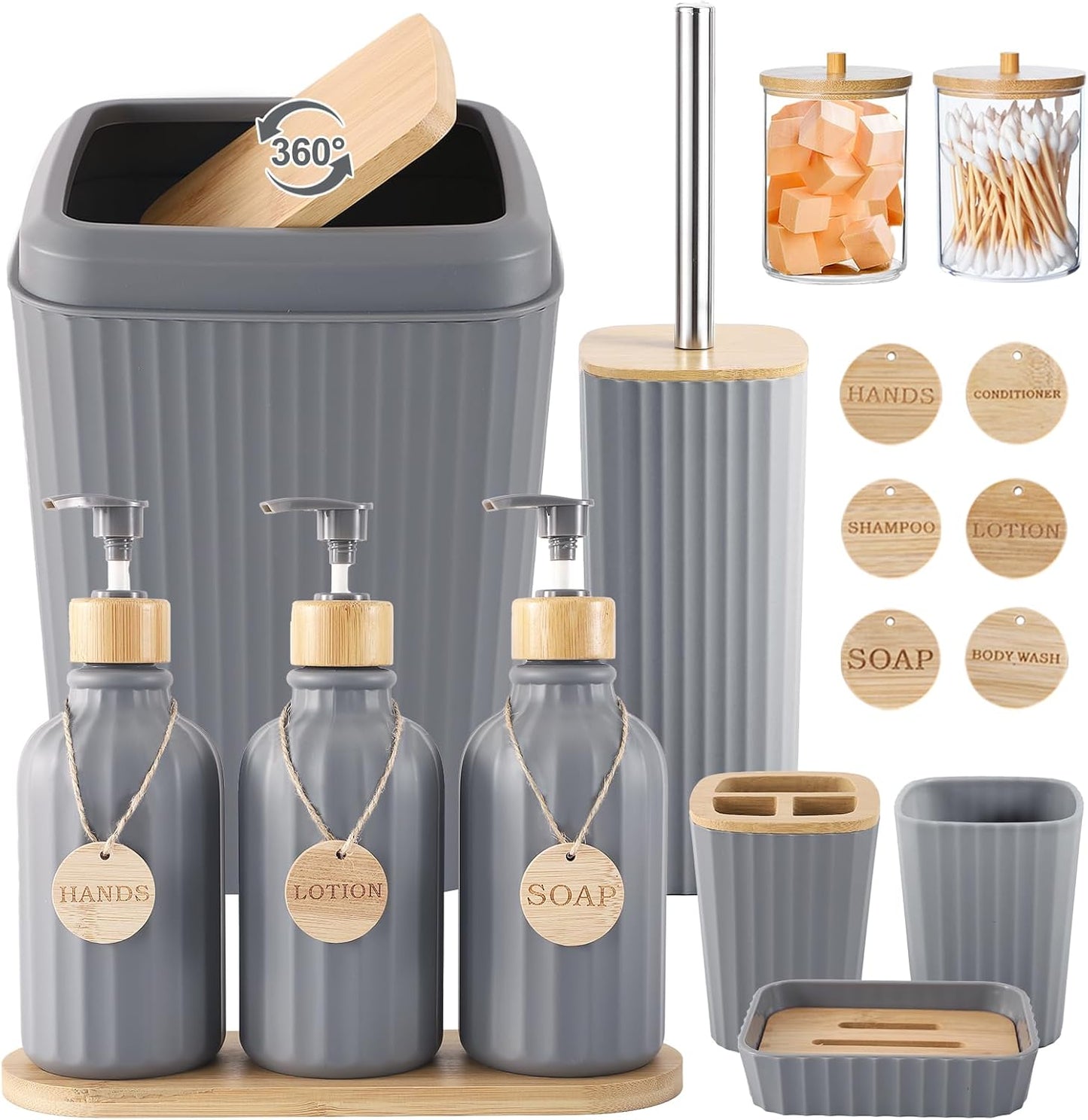 32PCS Bathroom Sets with Shower Curtain and Rugs Beige Bathroom Accessories Set Shower Curtain Set 3PCS Lotion Soap Dispenser Bathroom Accessories with Black Bathroom Decor