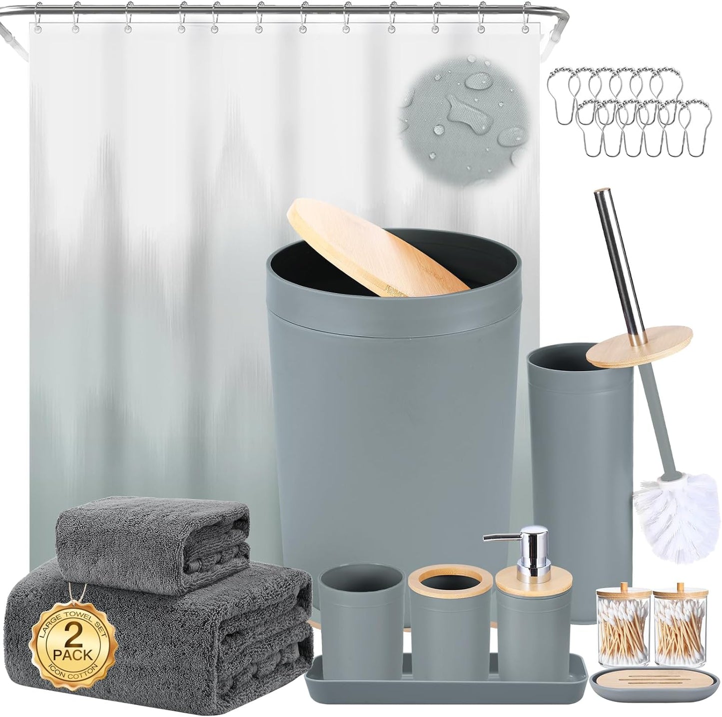 iMucci Bathroom Accessories Dark Green Bathroom Sets with Shower Curtain and Rug, Dark Green Ombre Waterproof Shower Curtain with Ultra Absorbent Rug Bathroom Accessories Set for Home