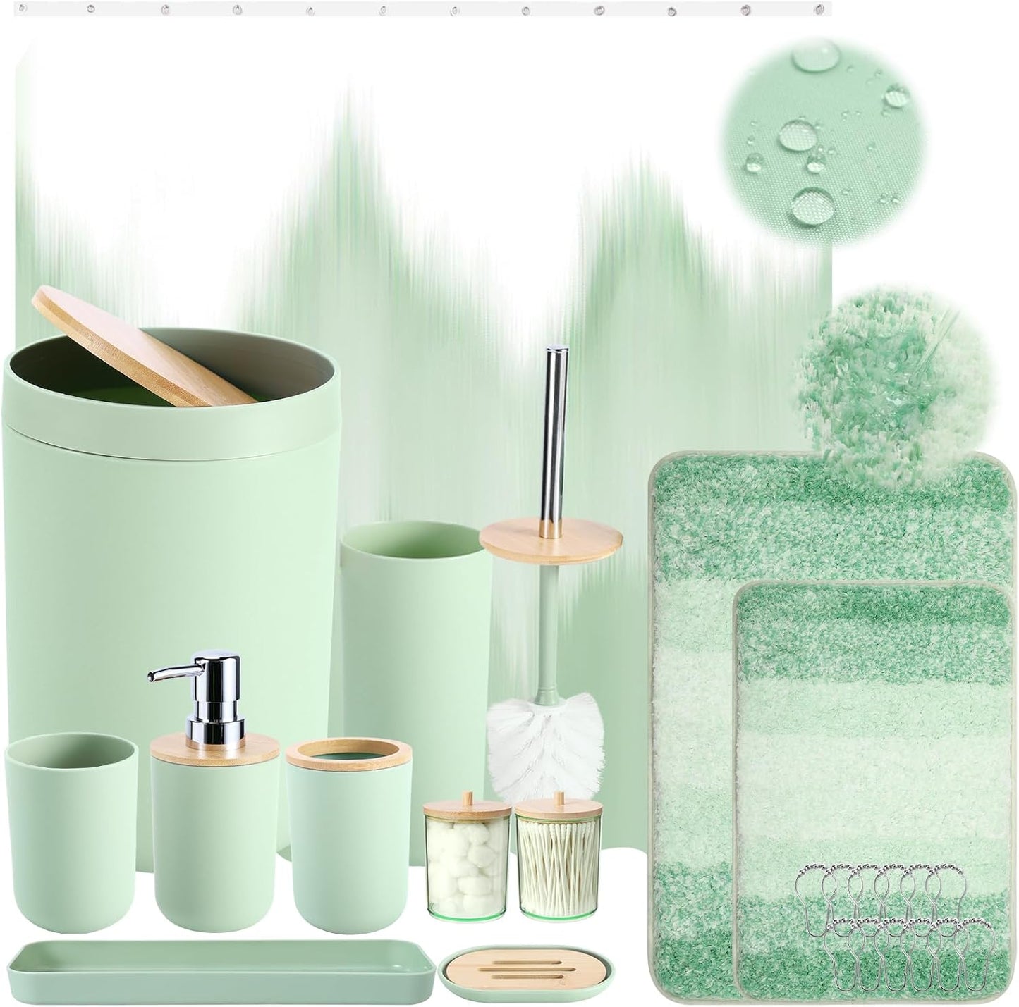 iMucci Bathroom Accessories Dark Green Bathroom Sets with Shower Curtain and Rug, Dark Green Ombre Waterproof Shower Curtain with Ultra Absorbent Rug Bathroom Accessories Set for Home