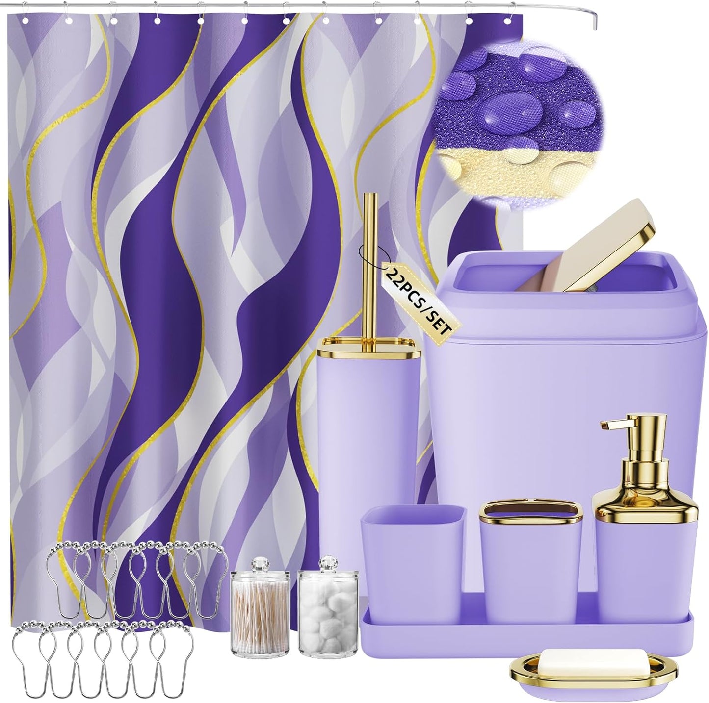 Bathroom Set - Orange Bathroom Accessories Set, Bathroom Sets with Shower Curtain and Rugs, Orange Shower Curtain Set with Bathroom Trash Can, Soap Dispenser, Soap Dish for Home Decor