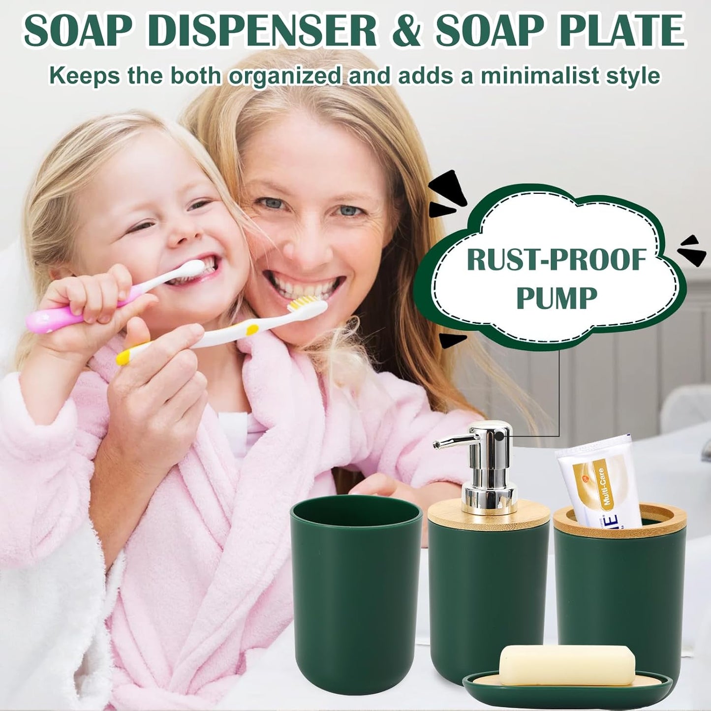 iMucci Bathroom Accessories Dark Green Bathroom Sets with Shower Curtain and Rug, Dark Green Ombre Waterproof Shower Curtain with Ultra Absorbent Rug Bathroom Accessories Set for Home