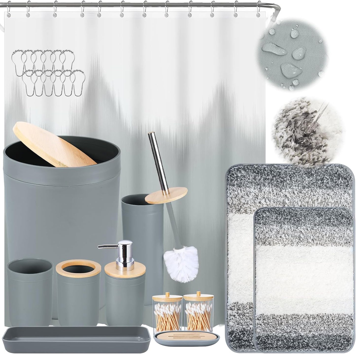 iMucci Bathroom Accessories Dark Green Bathroom Sets with Shower Curtain and Rug, Dark Green Ombre Waterproof Shower Curtain with Ultra Absorbent Rug Bathroom Accessories Set for Home