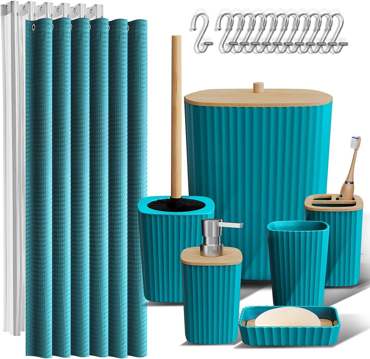 Clara Clark Bathroom Accessories Set - Grey Bathroom Set, Bathroom Sets with Shower Curtain and Rugs, 22PC Shower Curtain Set with Bathroom Trash Can