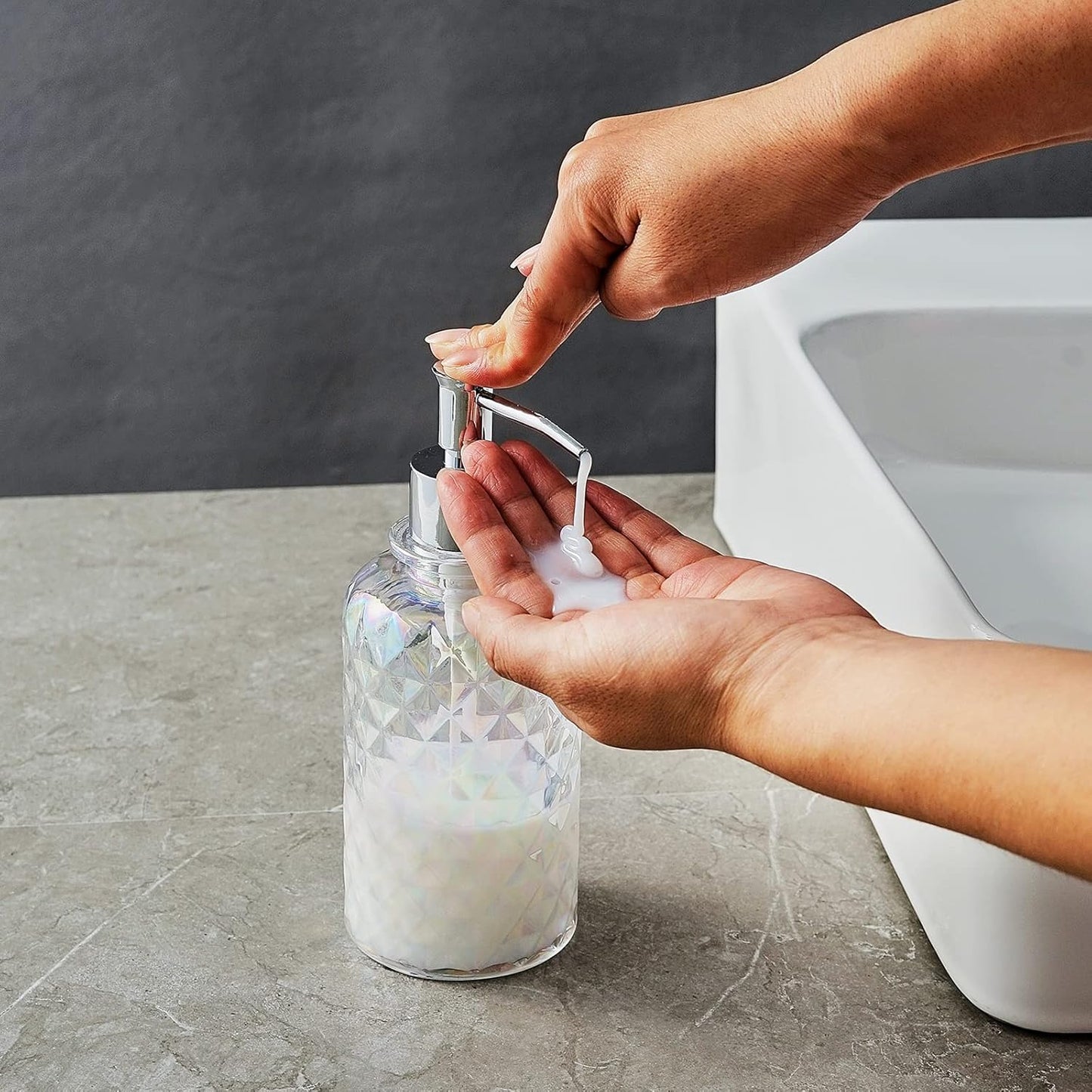 Set of 5 Glass Bathroom Accessories Set Include Soap Dispenser & Tumbler & Soap Dish & Toothbrush Holder & Apothecary Jar(Luxurious Crystal Sparkling Colored)