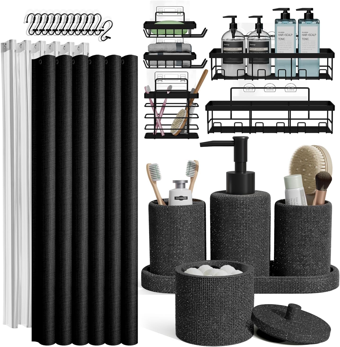 Clara Clark Sage Green Bathroom Set - Bathroom Sets with Shower Curtain and Rugs, 21PC Bathroom Accessory Set, Shower Curtain Set with Soap Dispenser & Toothbrush Holder