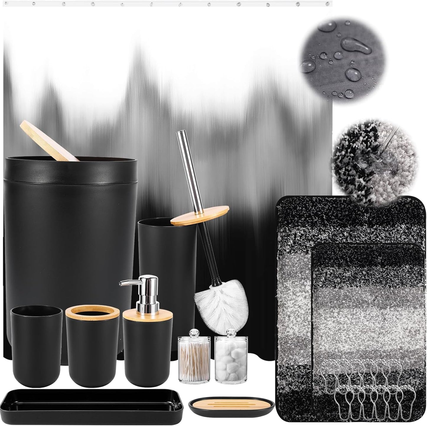 iMucci Bathroom Accessories Dark Green Bathroom Sets with Shower Curtain and Rug, Dark Green Ombre Waterproof Shower Curtain with Ultra Absorbent Rug Bathroom Accessories Set for Home