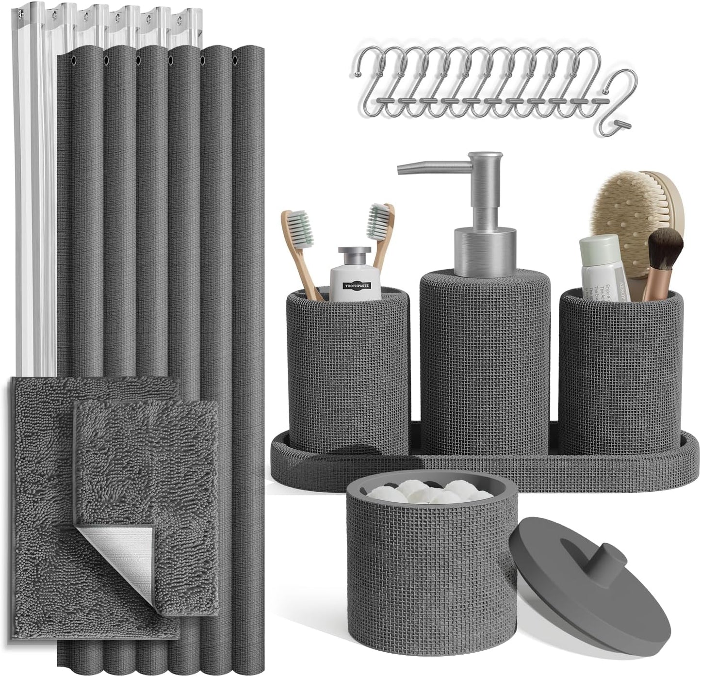 Clara Clark Sage Green Bathroom Set - Bathroom Sets with Shower Curtain and Rugs, 21PC Bathroom Accessory Set, Shower Curtain Set with Soap Dispenser & Toothbrush Holder