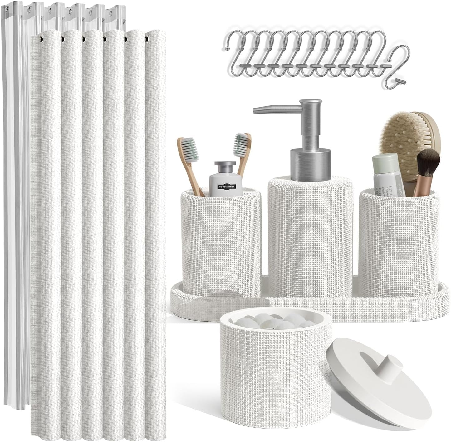 Clara Clark Sage Green Bathroom Set - Bathroom Sets with Shower Curtain and Rugs, 21PC Bathroom Accessory Set, Shower Curtain Set with Soap Dispenser & Toothbrush Holder