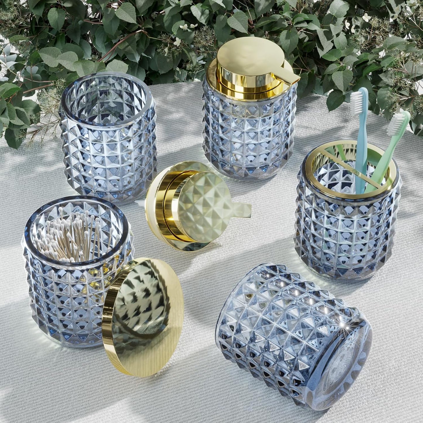Bathroom Sets with Shower Curtain and Rugs and Accessories, Glass Bathroom Accessories Set Green Bathroom Set Bathroom Sets, Green Bath Mat and Diamond Soap Dispenser for Bathroom Decor