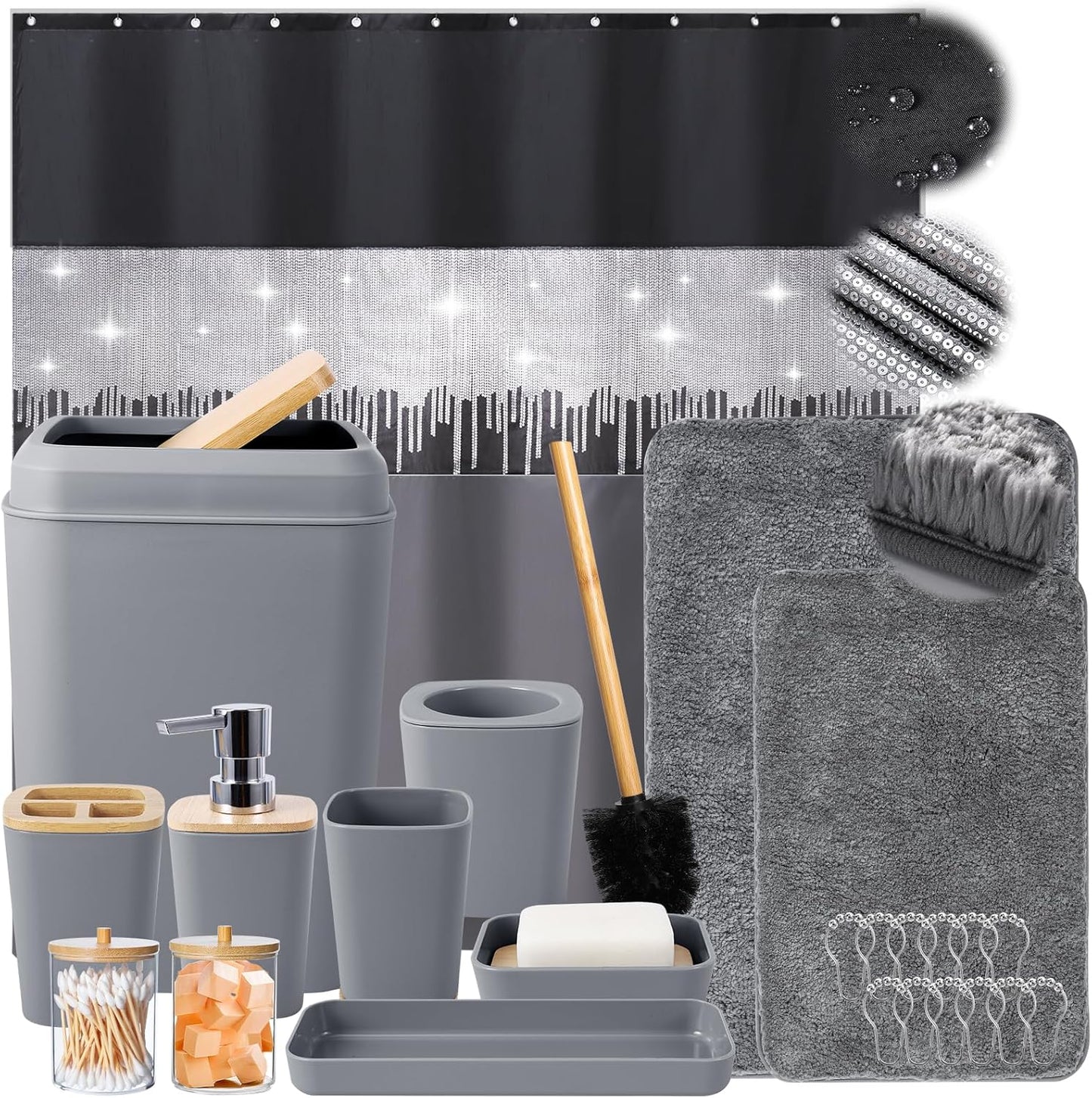 Dark Green Bathroom Sets with Shower Curtain and Rugs,Bathroom Sets Shower Curtain Set with Extra Soft and Absorbent Bathroom Rugs Green Bathroom Accessories