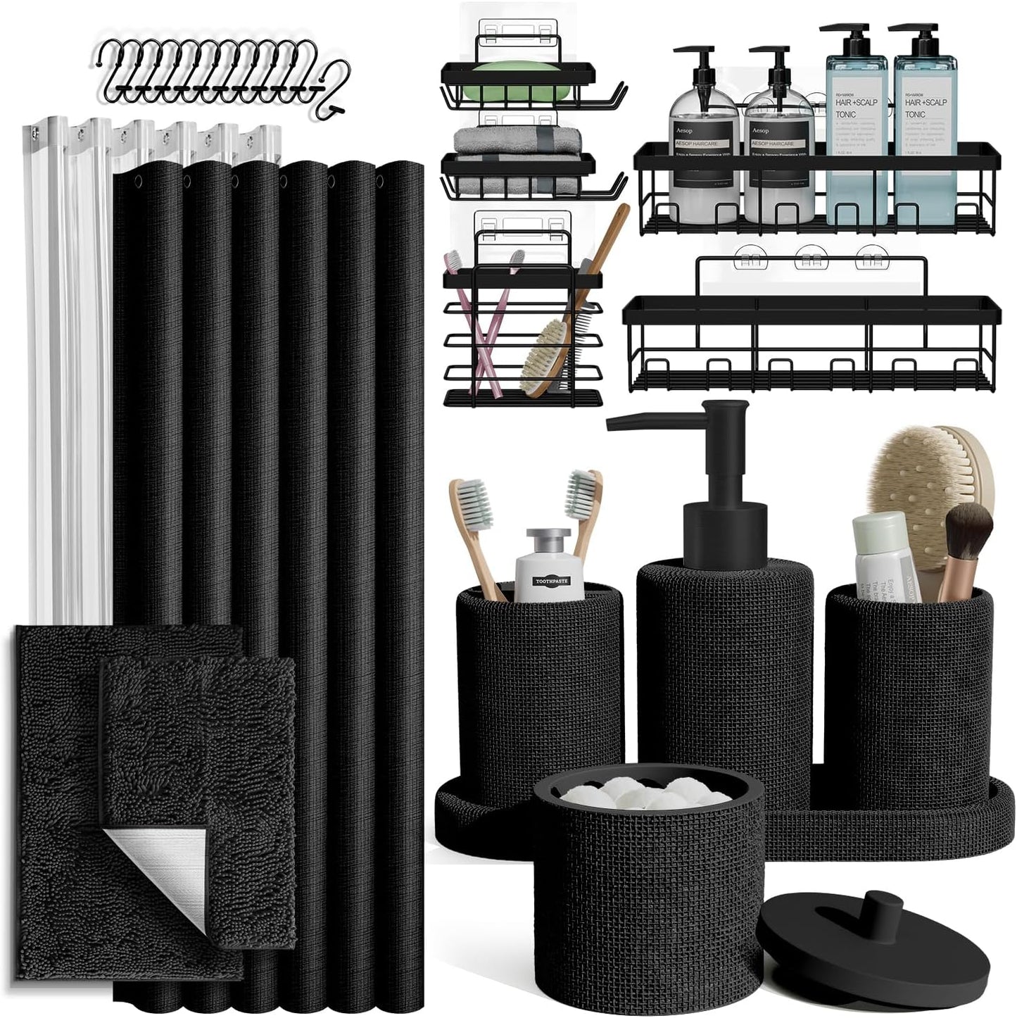 Clara Clark Sage Green Bathroom Set - Bathroom Sets with Shower Curtain and Rugs, 21PC Bathroom Accessory Set, Shower Curtain Set with Soap Dispenser & Toothbrush Holder