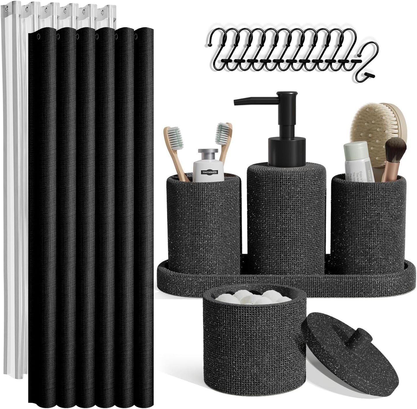 Clara Clark Sage Green Bathroom Set - Bathroom Sets with Shower Curtain and Rugs, 21PC Bathroom Accessory Set, Shower Curtain Set with Soap Dispenser & Toothbrush Holder