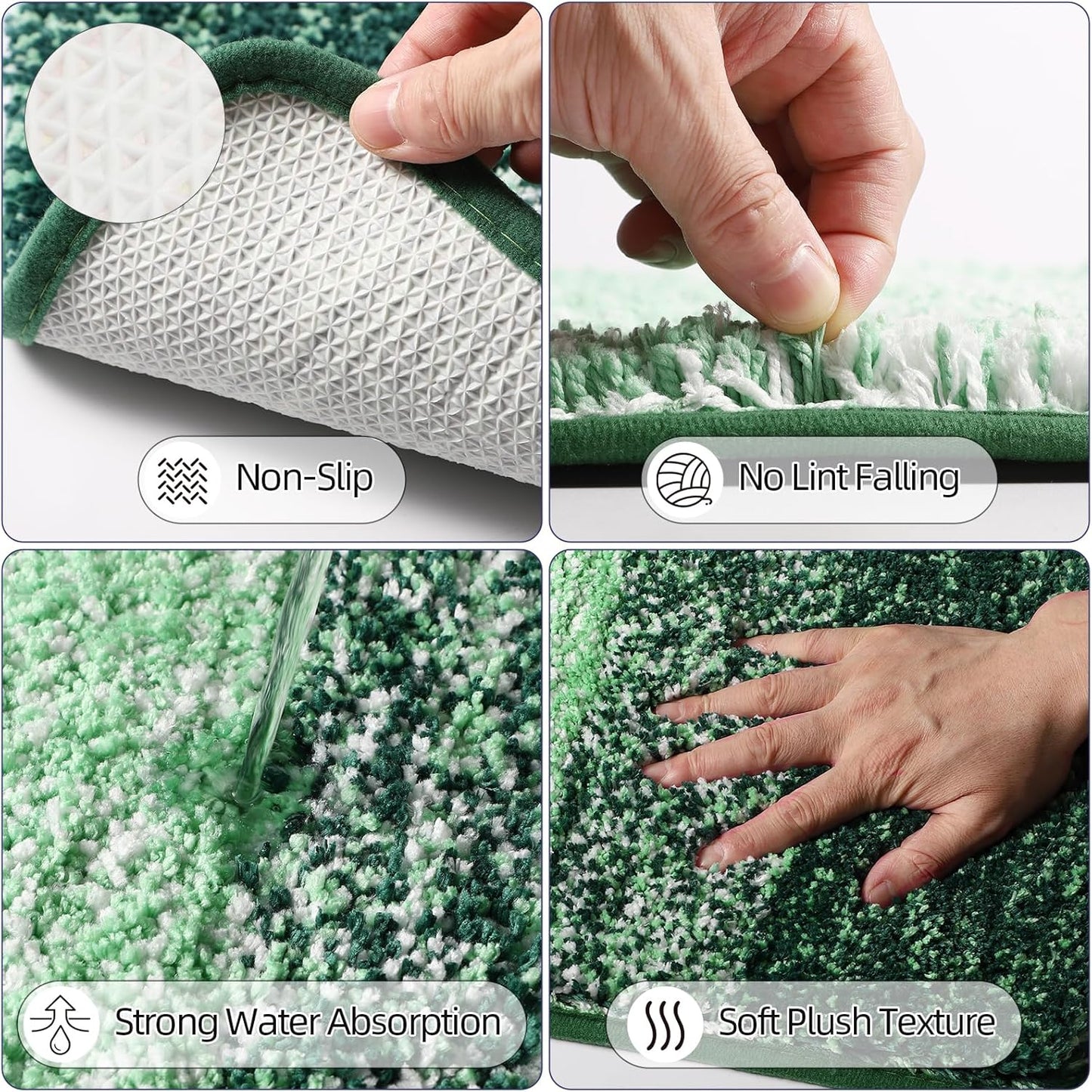 iMucci Bathroom Accessories Dark Green Bathroom Sets with Shower Curtain and Rug, Dark Green Ombre Waterproof Shower Curtain with Ultra Absorbent Rug Bathroom Accessories Set for Home