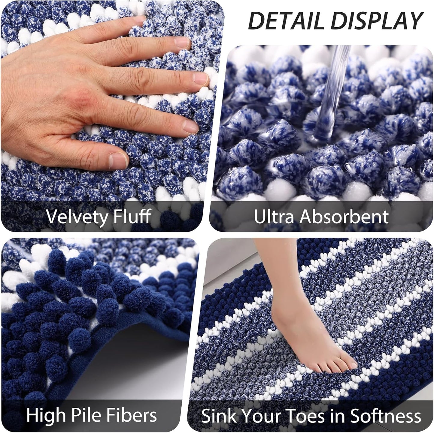Bathroom Accessory Set - 25PC Bathroom Sets with Shower Curtain and Rugs, Navy Blue Bathroom Set, Bathroom Accessories Set, Shower Curtain Sets with Rugs, Bathroom Trash Can & Soap Dispenser