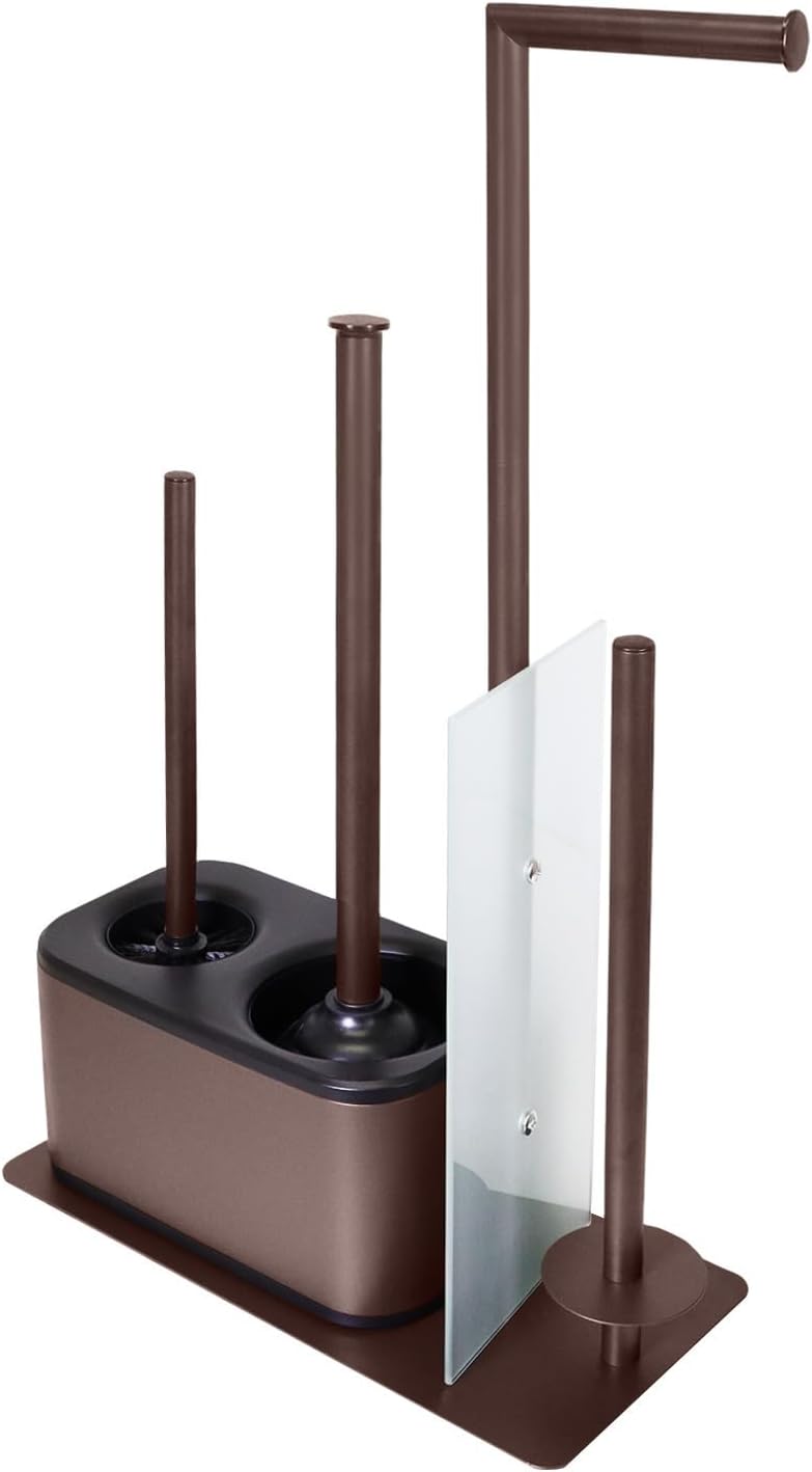 Blue Donuts Modern Bath Set for Bathroom Organization, All in One Toilet Brush, Toilet Plunger, Toilet Paper Holder Stand and Toilet Tissue Paper Storage All in One Combo.