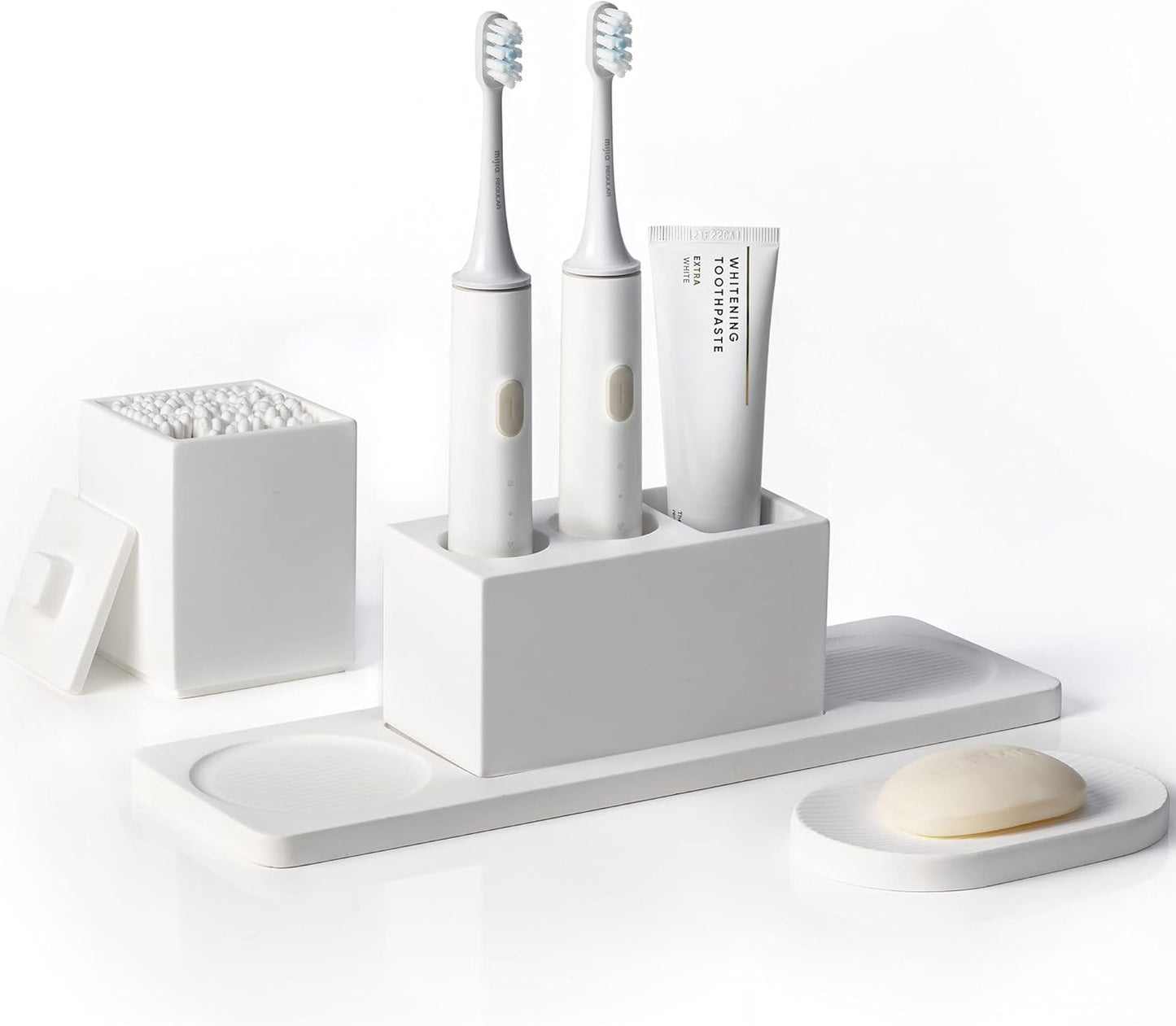 Bathroom Accessory Set Grey, Diatomite, Bathroom Accessories Countertop Complete with Electric Toothbrush Holders, Soap Dish Set
