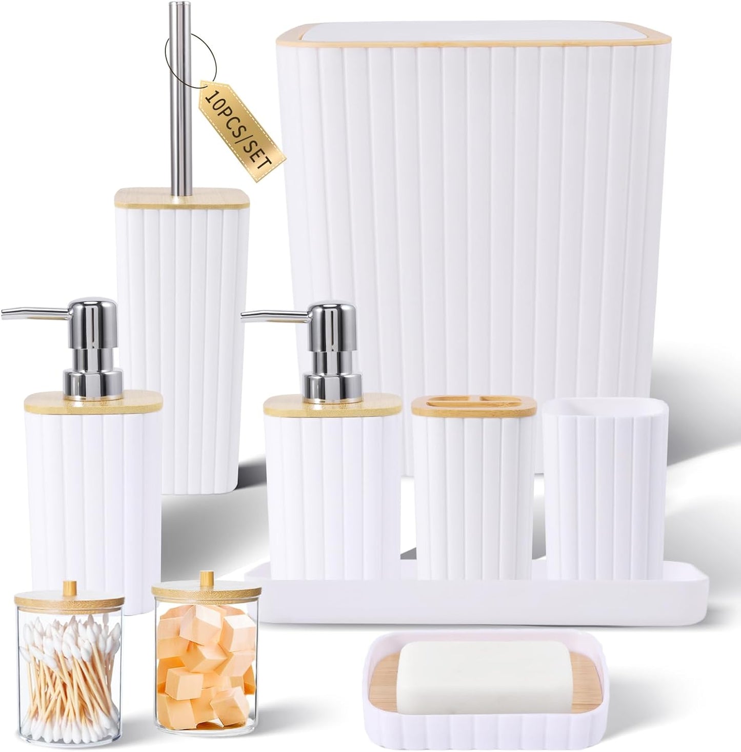 Bathroom Set with Shower Curtain and Rugs- 25PC Bathroom Accessory Set, Black Shower Curtain Set, Toilet Brush, Trash Can, Qtip Holder Dispenser & Soap Dispenser