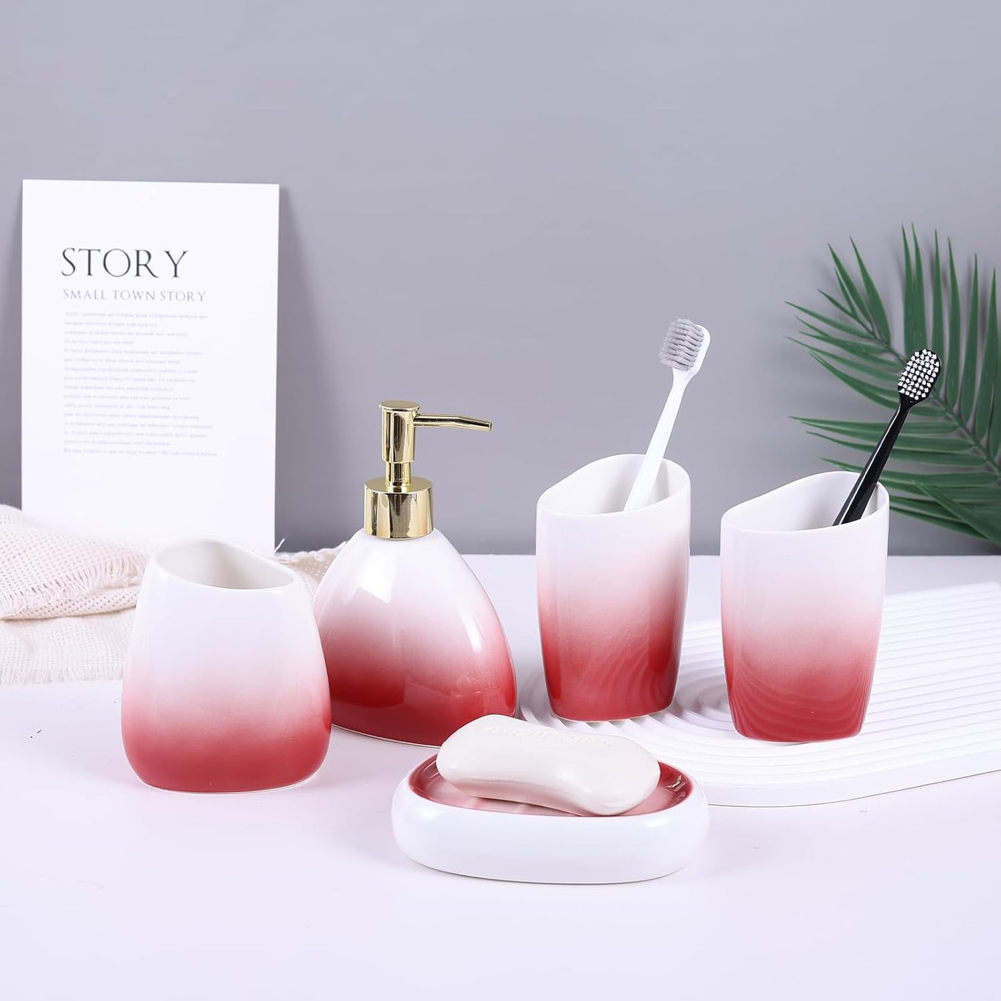 Black Bathroom Accessories Set,Gold Marble Look Bathroom Decor,Modern 6 Piece Bathroom Accessory Set,Complete with Soap Dispenser,Toothbrush Holder,Tumbler,Tray Countertop