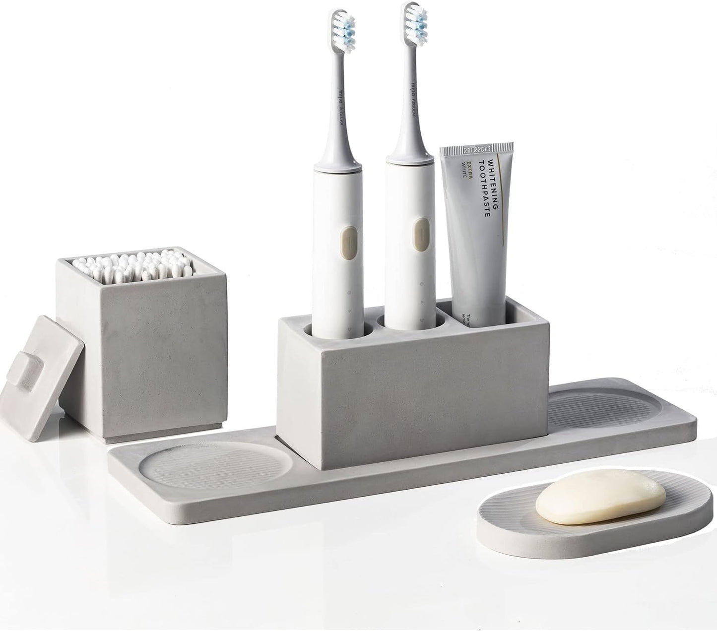 Ceramic Toothbrush Holders for Bathrooms, White Bathroom Accessories Diatomite, Electric Toothbrush Holder Countertop with Toothbrush Holders, Soap Dish Set