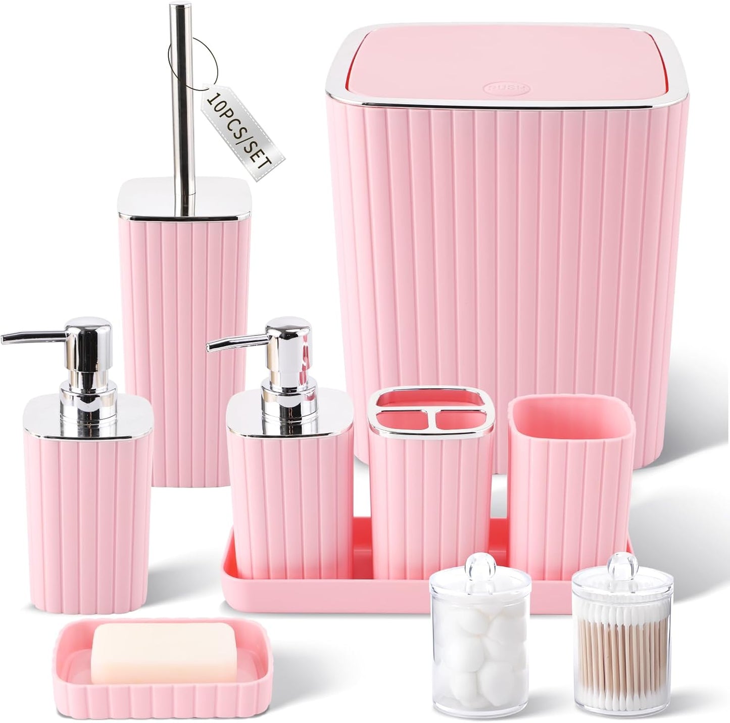 Bathroom Set with Shower Curtain and Rugs- 25PC Bathroom Accessory Set, Black Shower Curtain Set, Toilet Brush, Trash Can, Qtip Holder Dispenser & Soap Dispenser