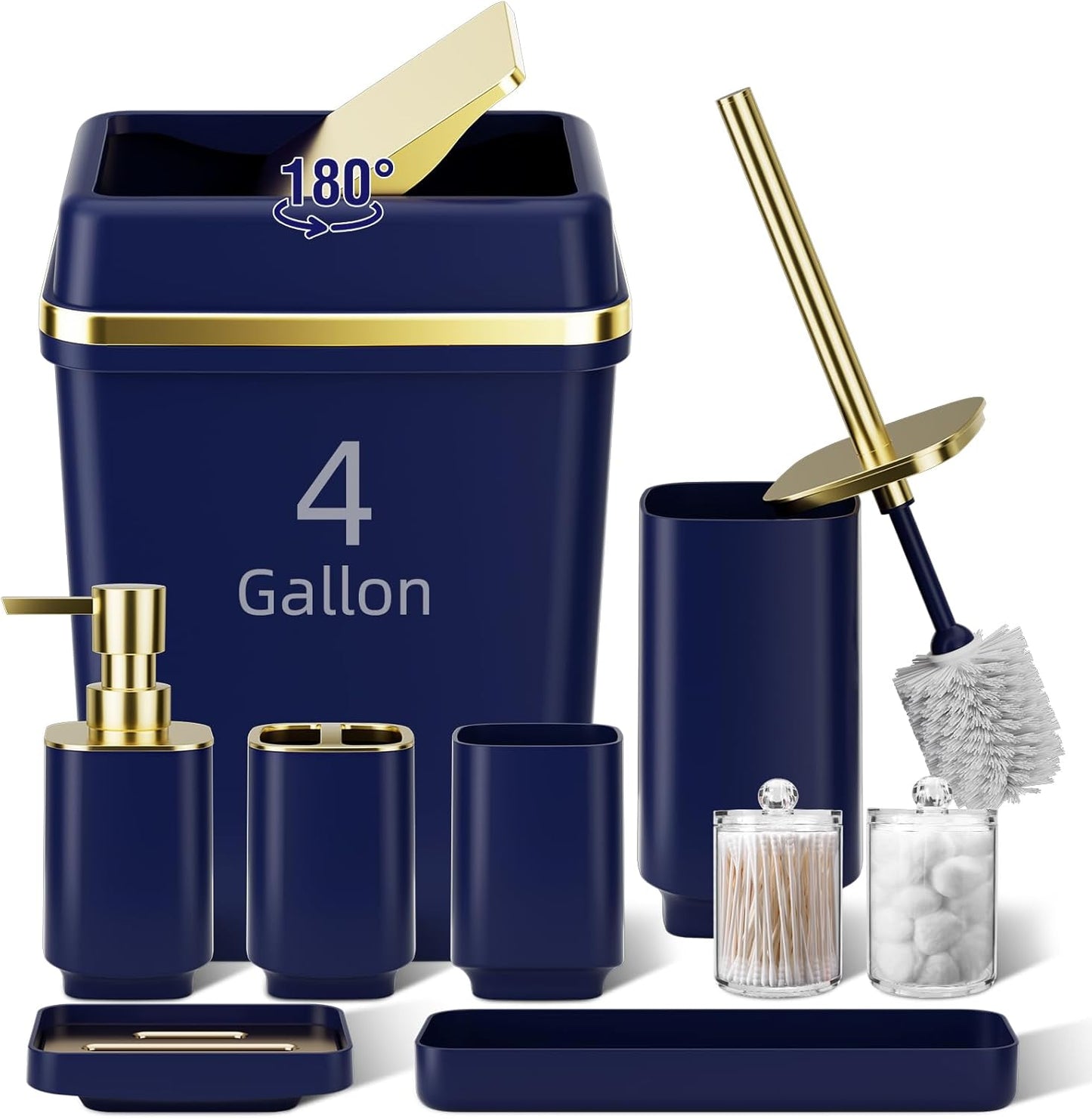 32PCS Bathroom Accessory Set Bathroom Accessories Set Navy Blue Bathroom Set, Shower Curtain Set, 2 Piece Bath Towel Set, 3PC Soap Dispenser, Toilet Brush & Trash Can