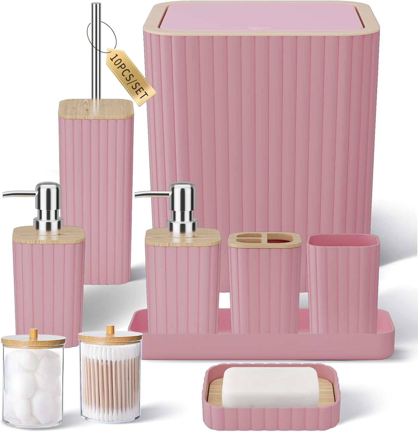 Bathroom Set with Shower Curtain and Rugs- 25PC Bathroom Accessory Set, Black Shower Curtain Set, Toilet Brush, Trash Can, Qtip Holder Dispenser & Soap Dispenser