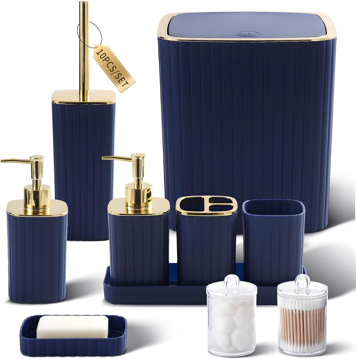 Bathroom Set with Shower Curtain and Rugs- 25PC Bathroom Accessory Set, Black Shower Curtain Set, Toilet Brush, Trash Can, Qtip Holder Dispenser & Soap Dispenser