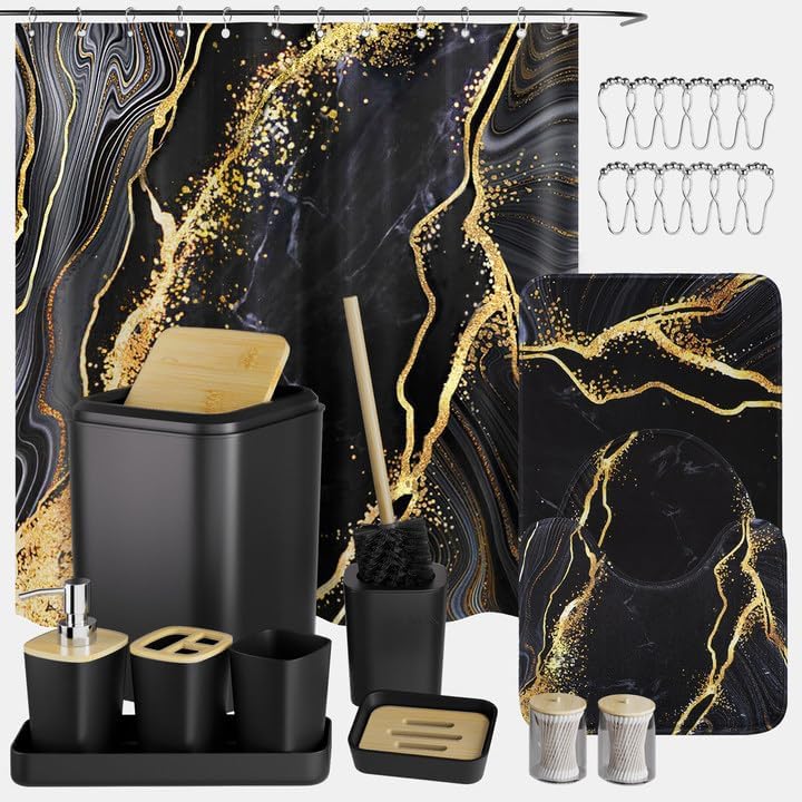 Dark Green Bathroom Sets with Shower Curtain and Rugs,Bathroom Sets Shower Curtain Set with Extra Soft and Absorbent Bathroom Rugs Green Bathroom Accessories