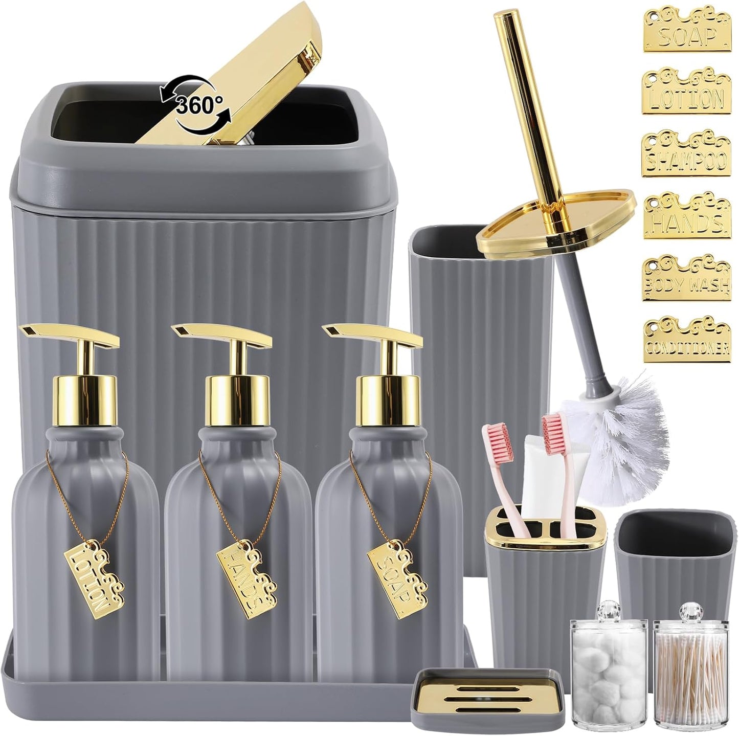 32PCS Bathroom Accessory Set Bathroom Accessories Set Navy Blue Bathroom Set, Shower Curtain Set, 2 Piece Bath Towel Set, 3PC Soap Dispenser, Toilet Brush & Trash Can