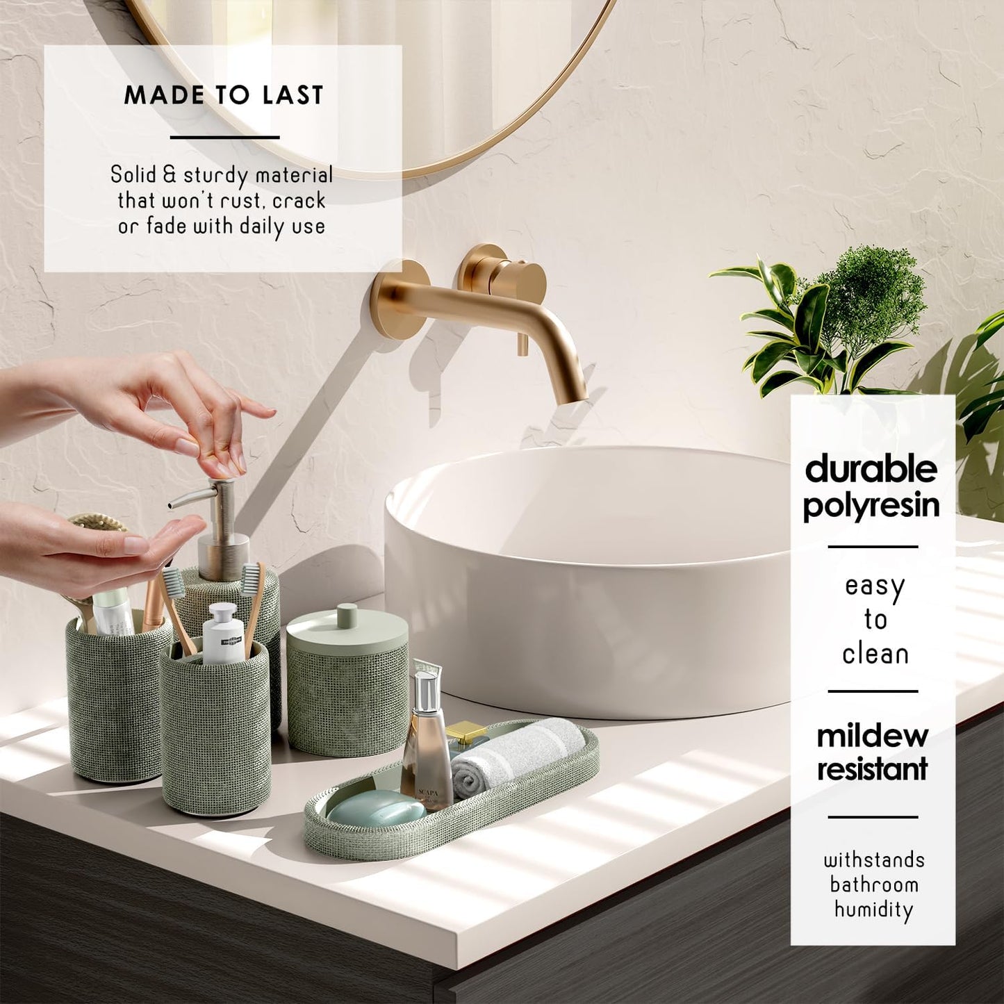 Clara Clark Sage Green Bathroom Set - Bathroom Sets with Shower Curtain and Rugs, 21PC Bathroom Accessory Set, Shower Curtain Set with Soap Dispenser & Toothbrush Holder
