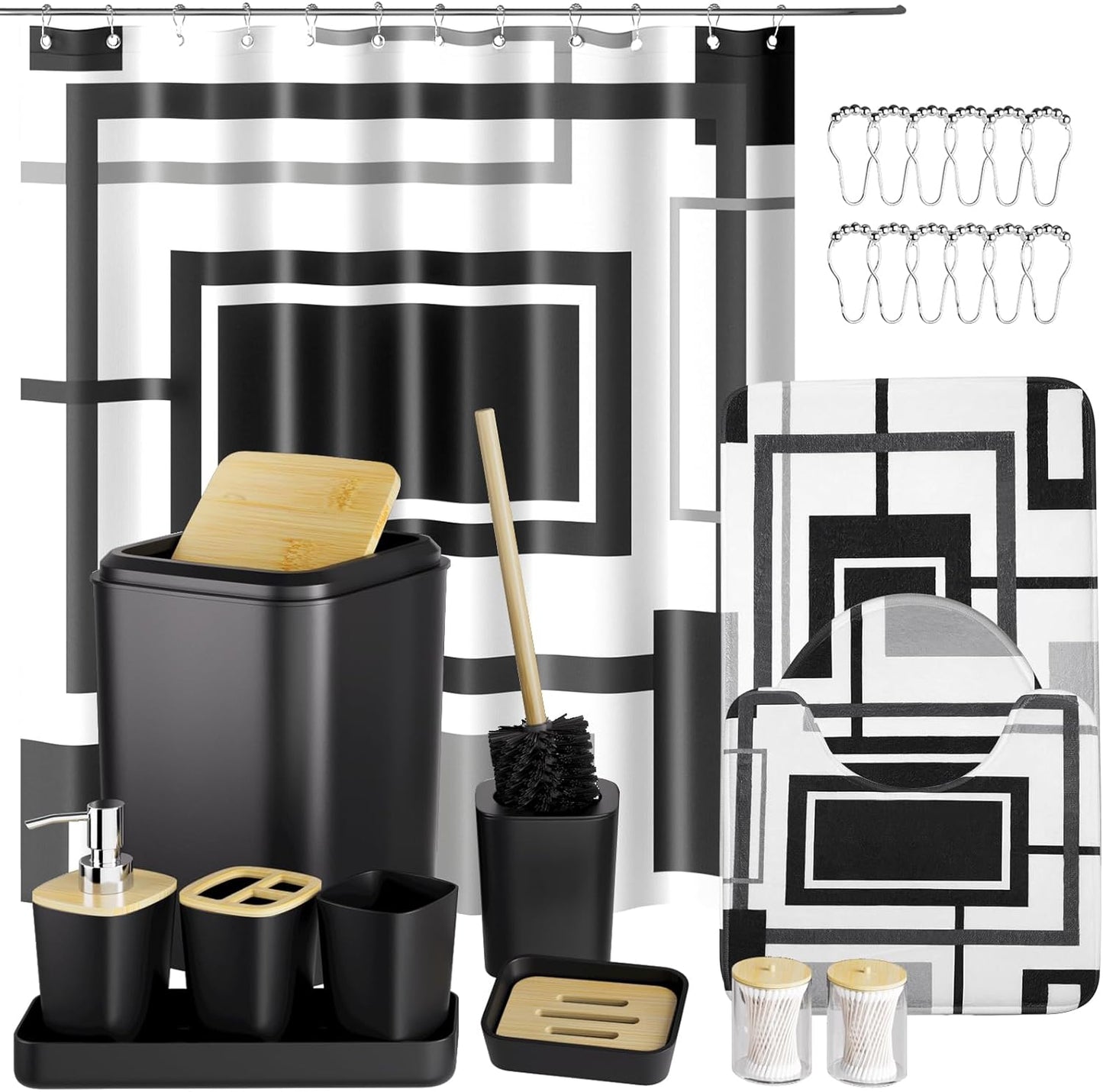 Dark Green Bathroom Sets with Shower Curtain and Rugs,Bathroom Sets Shower Curtain Set with Extra Soft and Absorbent Bathroom Rugs Green Bathroom Accessories
