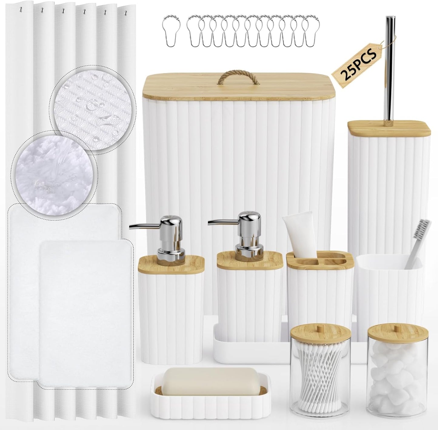 Bathroom Accessory Set - 25PC Bathroom Sets with Shower Curtain and Rugs, Navy Blue Bathroom Set, Bathroom Accessories Set, Shower Curtain Sets with Rugs, Bathroom Trash Can & Soap Dispenser