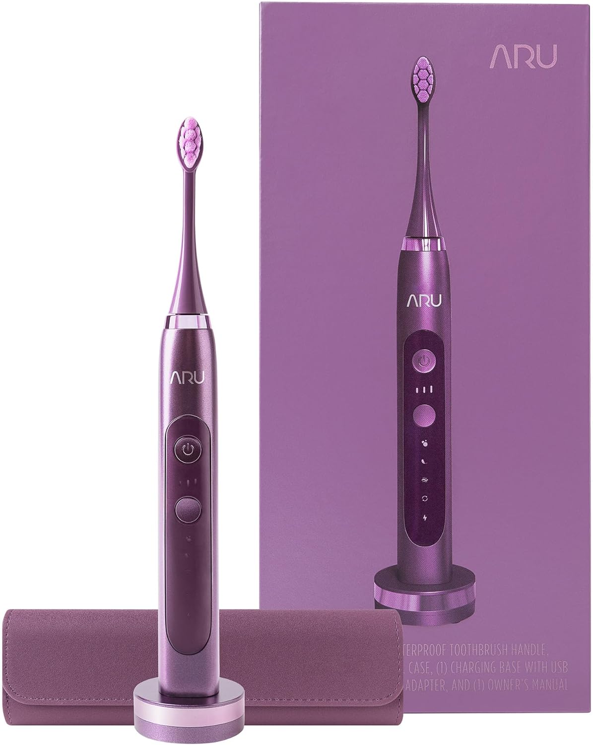 ARU Sonic Toothbrush Starter Kit with Customizable Modes and 2 Minute Timer, ADA-Approved Electric Toothbrush for Adults, Soft Toothbrush for Gums, 45+ Days Battery, Travel Case, Arctic White