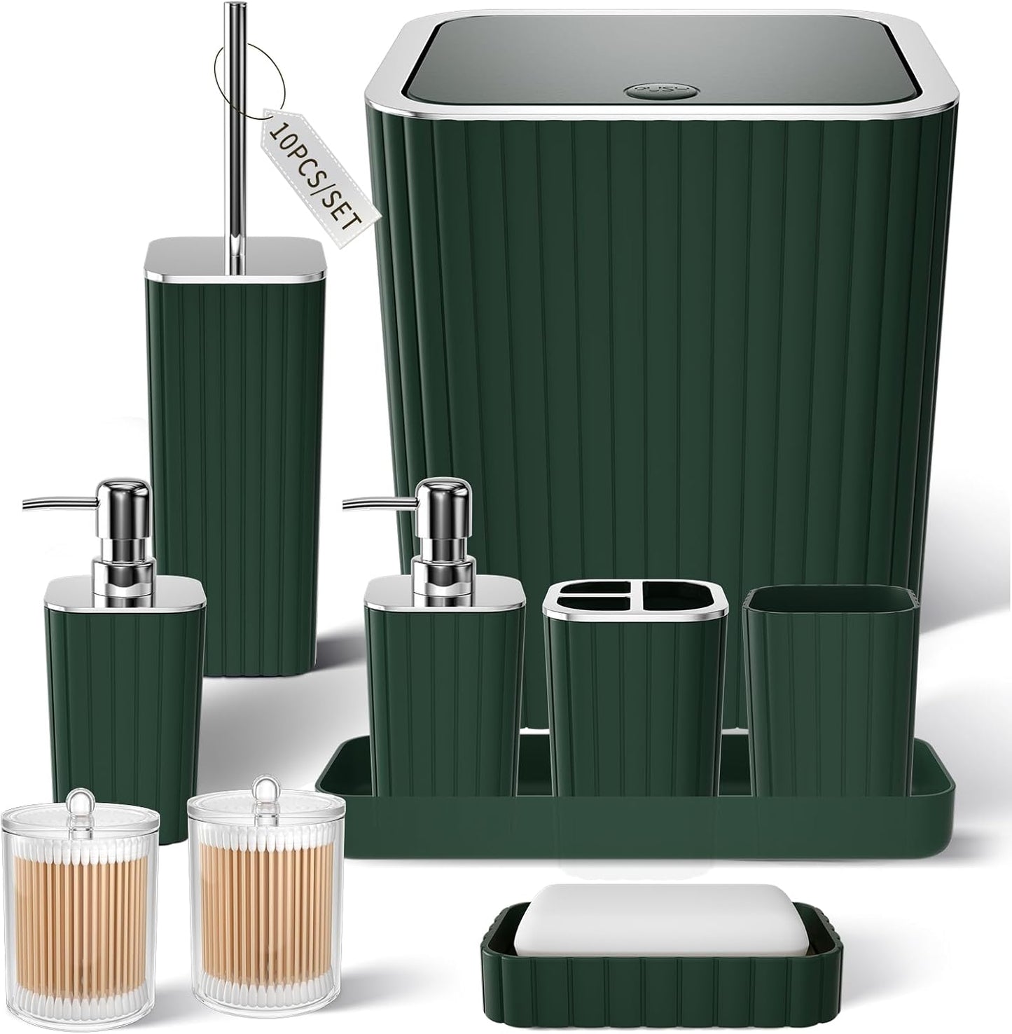 Bathroom Set with Shower Curtain and Rugs- 25PC Bathroom Accessory Set, Black Shower Curtain Set, Toilet Brush, Trash Can, Qtip Holder Dispenser & Soap Dispenser