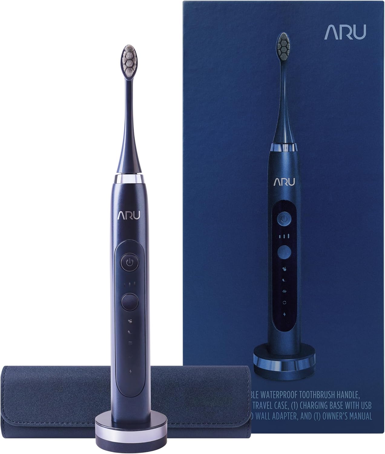 ARU Sonic Toothbrush Starter Kit with Customizable Modes and 2 Minute Timer, ADA-Approved Electric Toothbrush for Adults, Soft Toothbrush for Gums, 45+ Days Battery, Travel Case, Arctic White