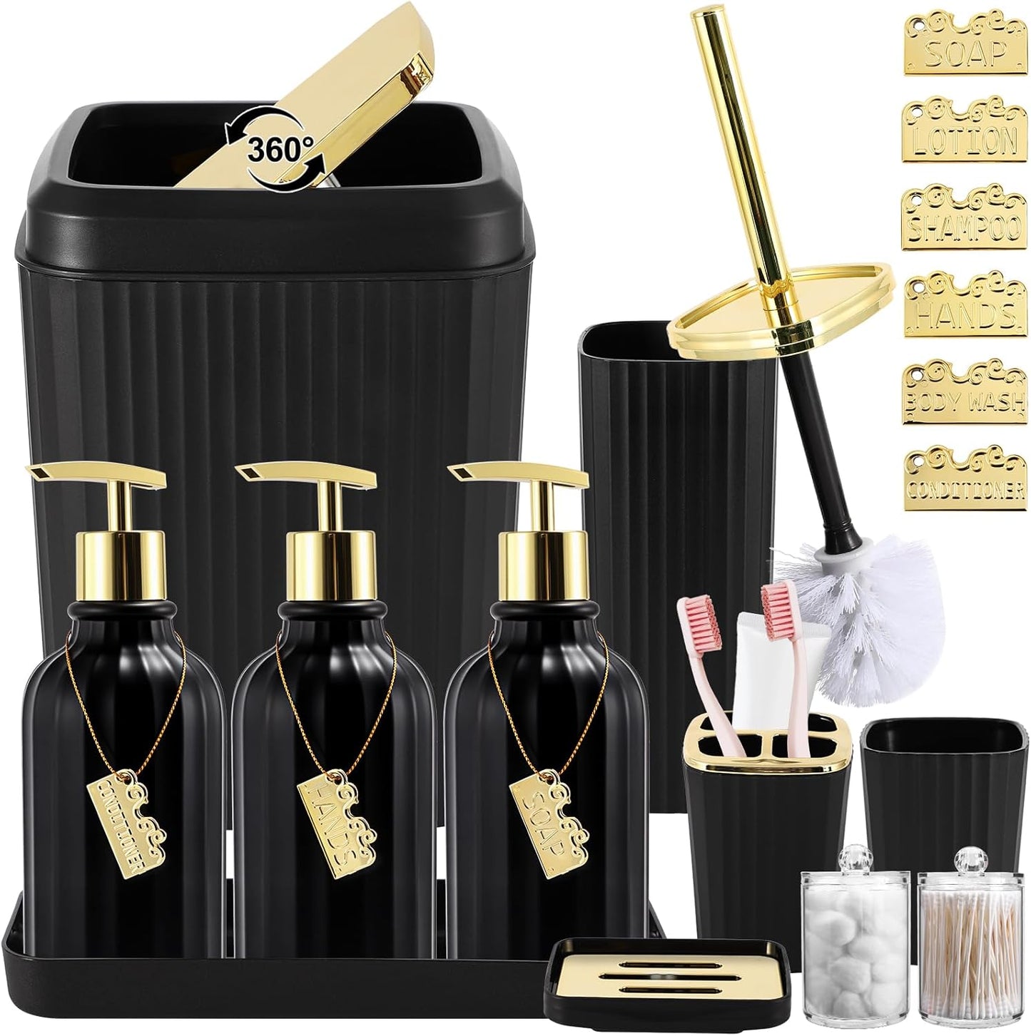 32PCS Bathroom Accessory Set Bathroom Accessories Set Navy Blue Bathroom Set, Shower Curtain Set, 2 Piece Bath Towel Set, 3PC Soap Dispenser, Toilet Brush & Trash Can