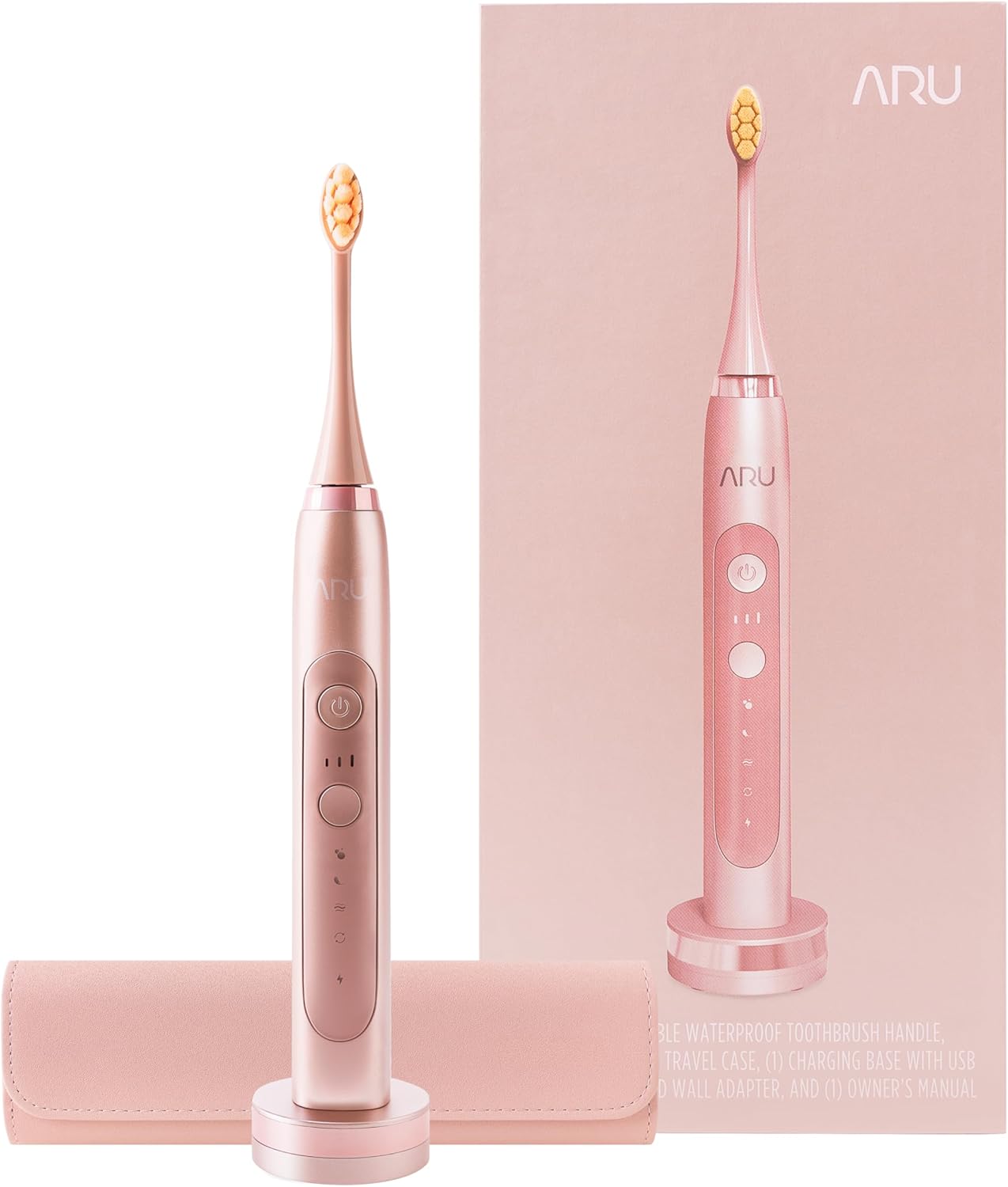 ARU Sonic Toothbrush Starter Kit with Customizable Modes and 2 Minute Timer, ADA-Approved Electric Toothbrush for Adults, Soft Toothbrush for Gums, 45+ Days Battery, Travel Case, Arctic White